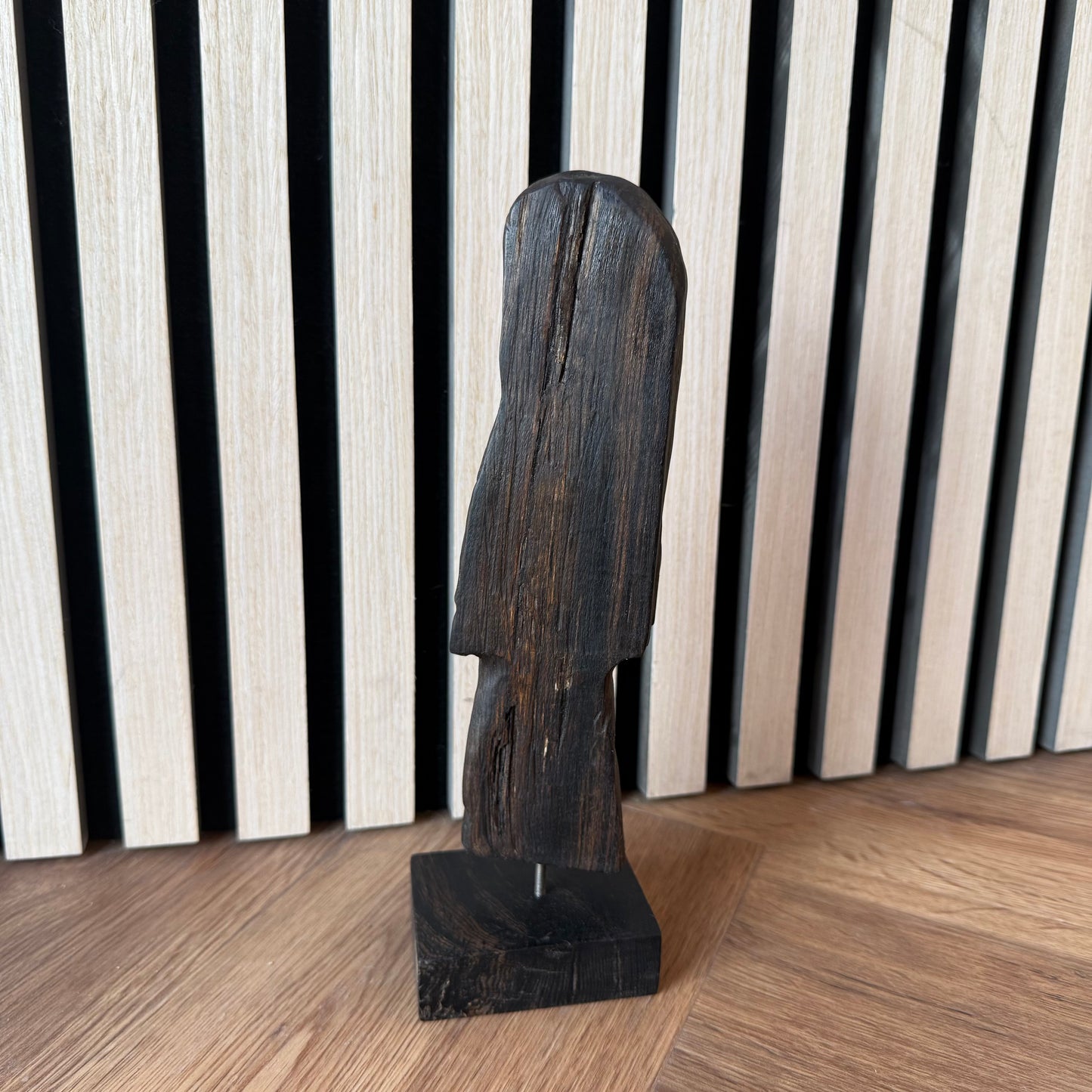 Organic form sculpture carved from blackened Irish wood