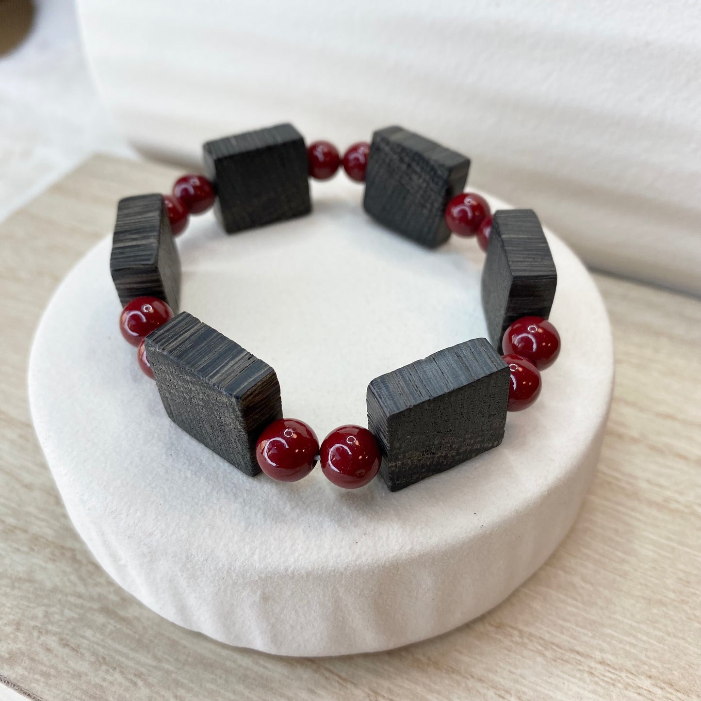 bog oak with cinnabar