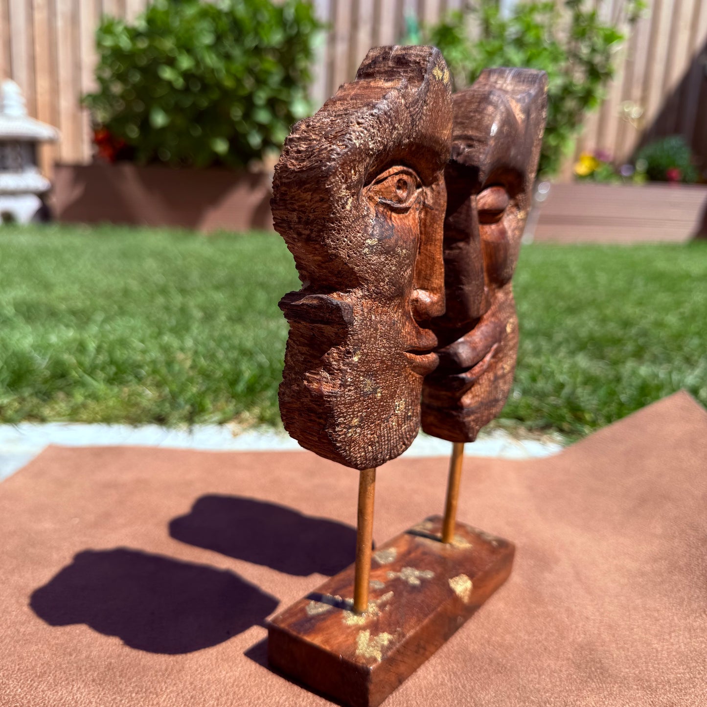 Irish wood art piece displayed on neutral indoor background