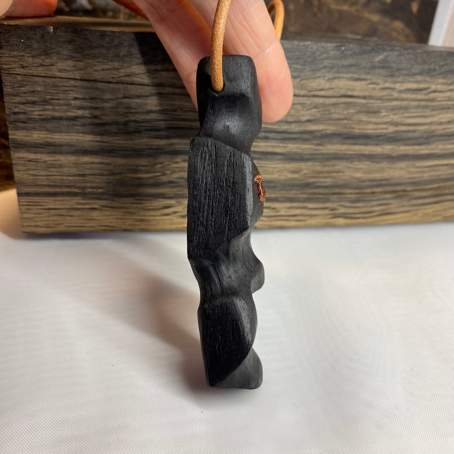 Irish Bog Oak Carved Pendant with Wire Inset Detail Gift - Handmade