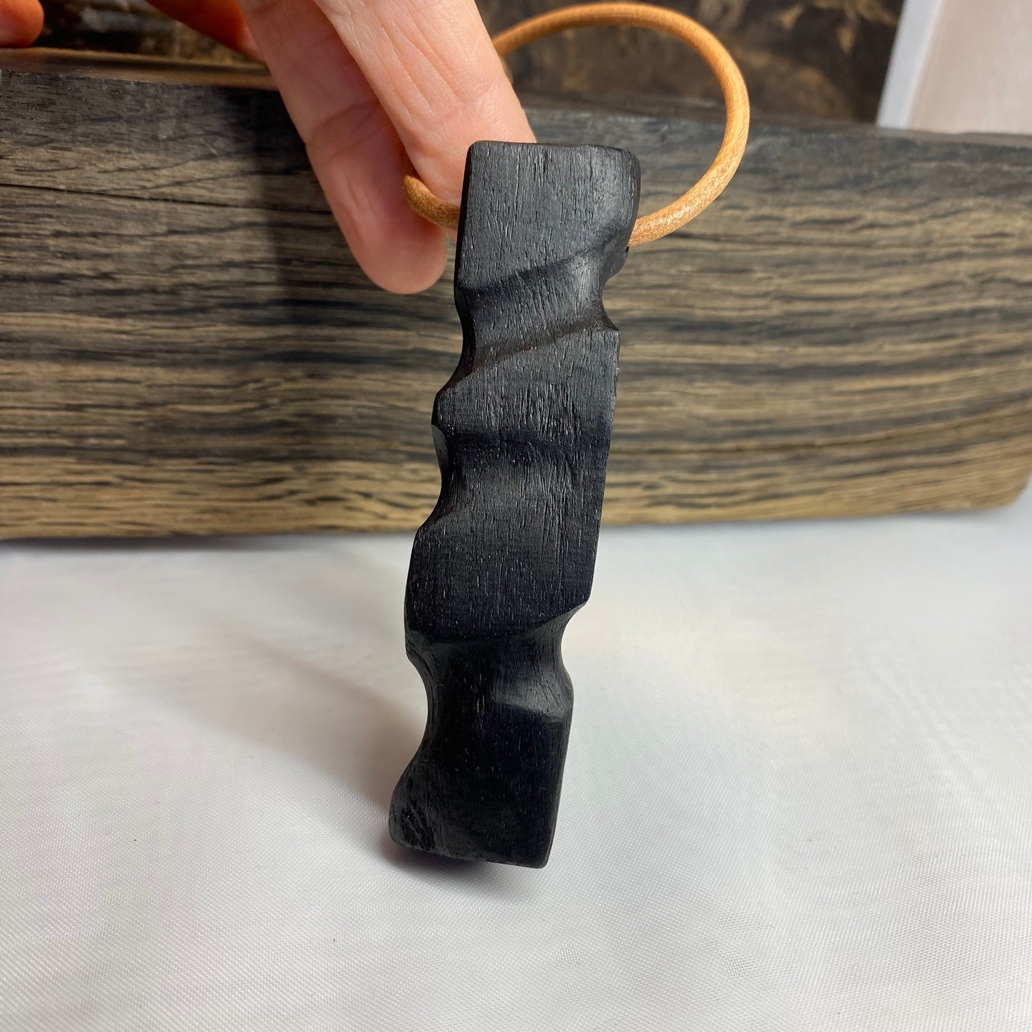 Irish Bog Oak Carved Pendant with Wire Inset Detail Gift - Handmade