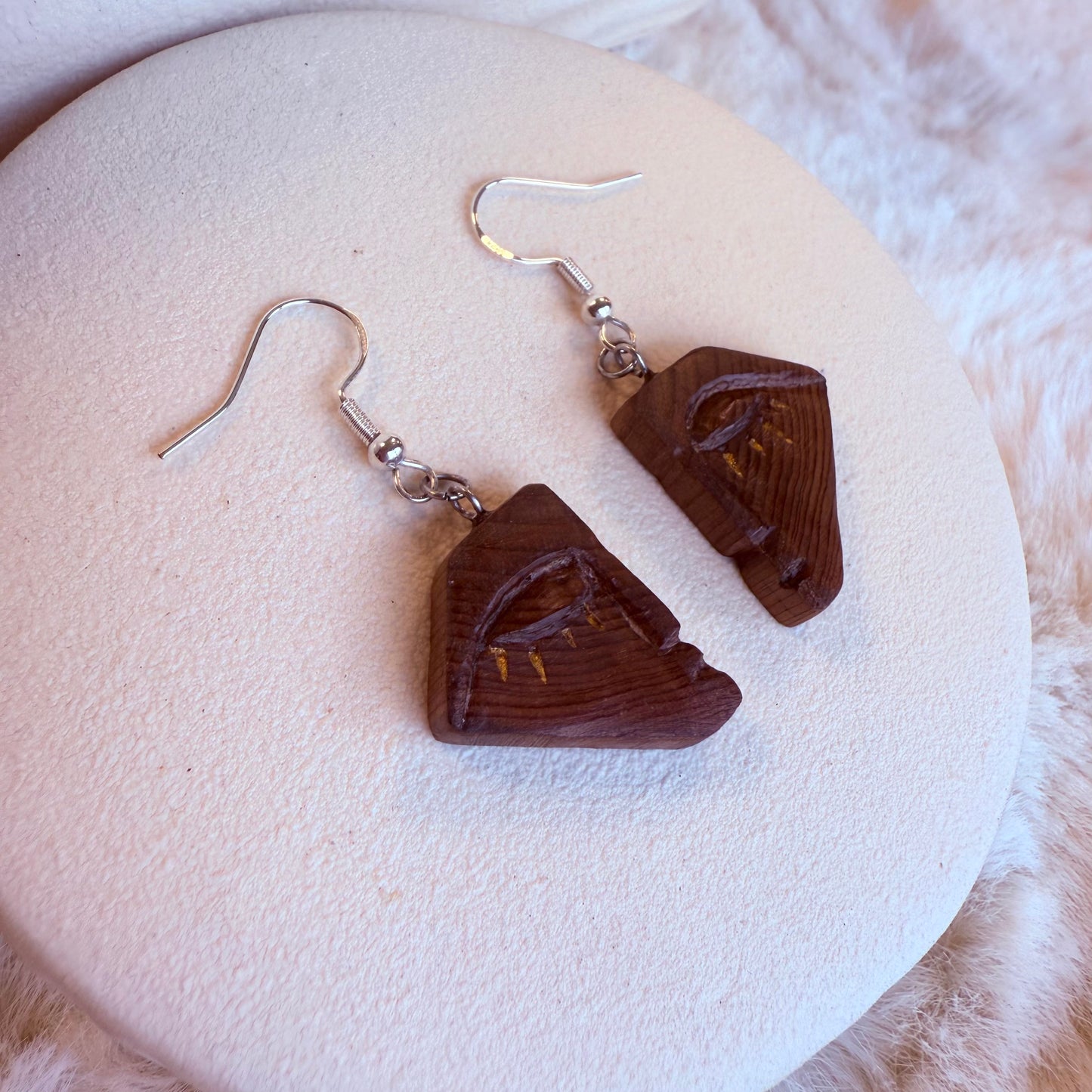 Unique handcrafted earrings made from dark bog wood