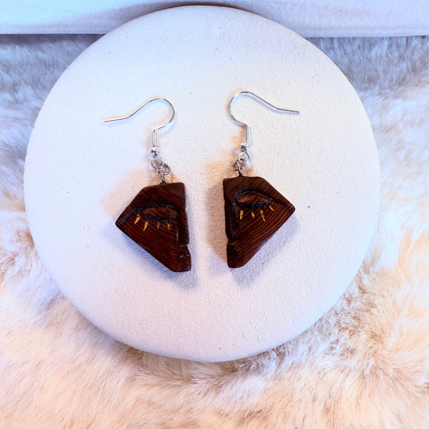 Artistic wooden earrings with hypoallergenic hooks