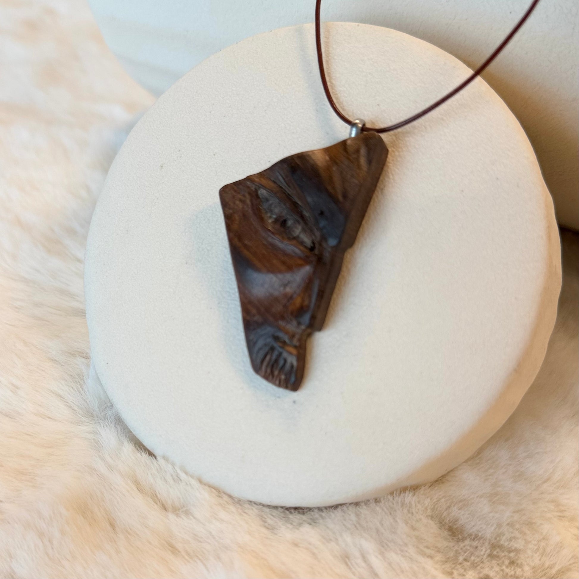 Handmade Bog Yew Necklace – Unique wooden bead necklace crafted from natural yew wood