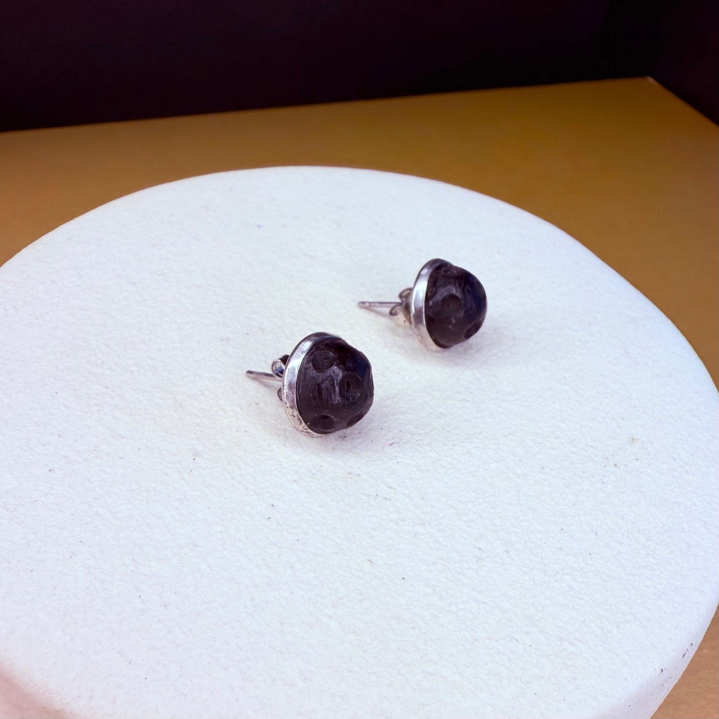 Natural wood earrings in black, lightweight handcrafted bog oak studs