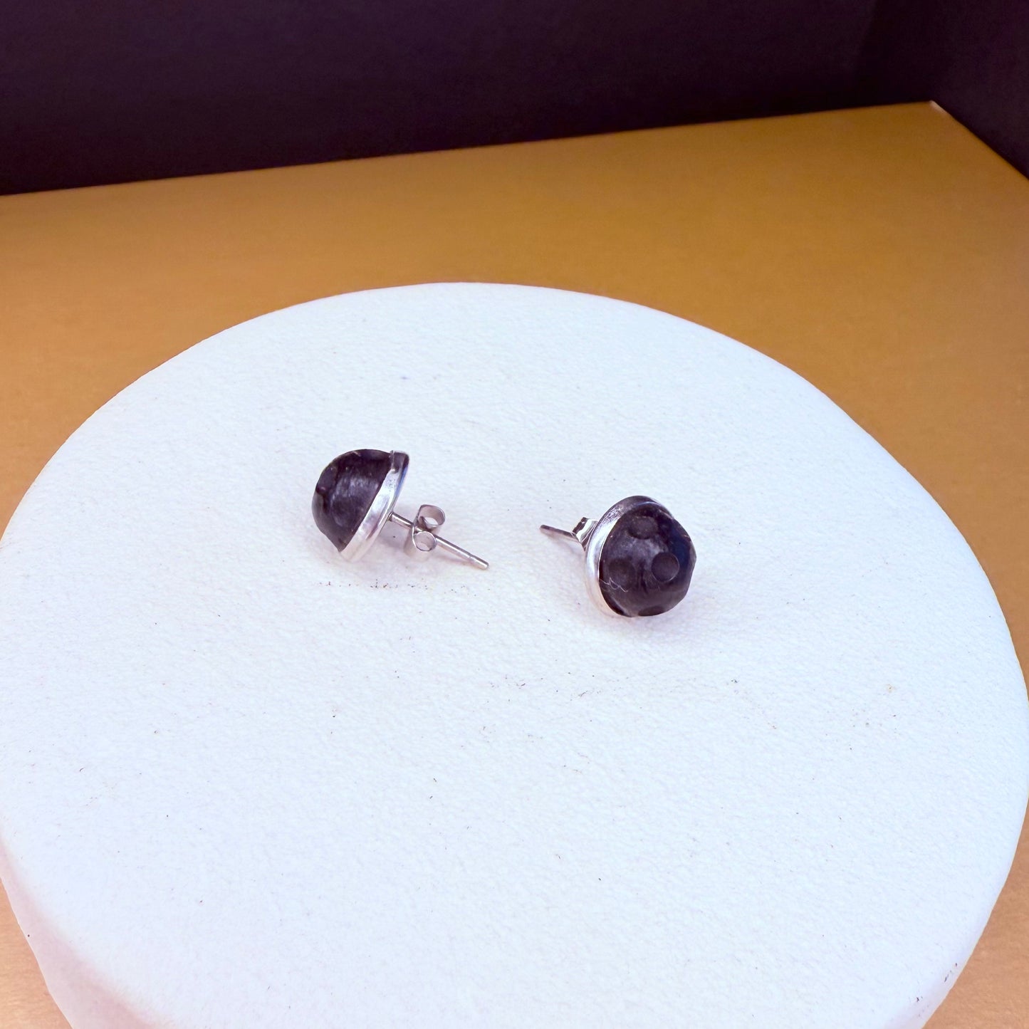 Rustic bog oak earrings, unique natural wood studs for everyday wear
