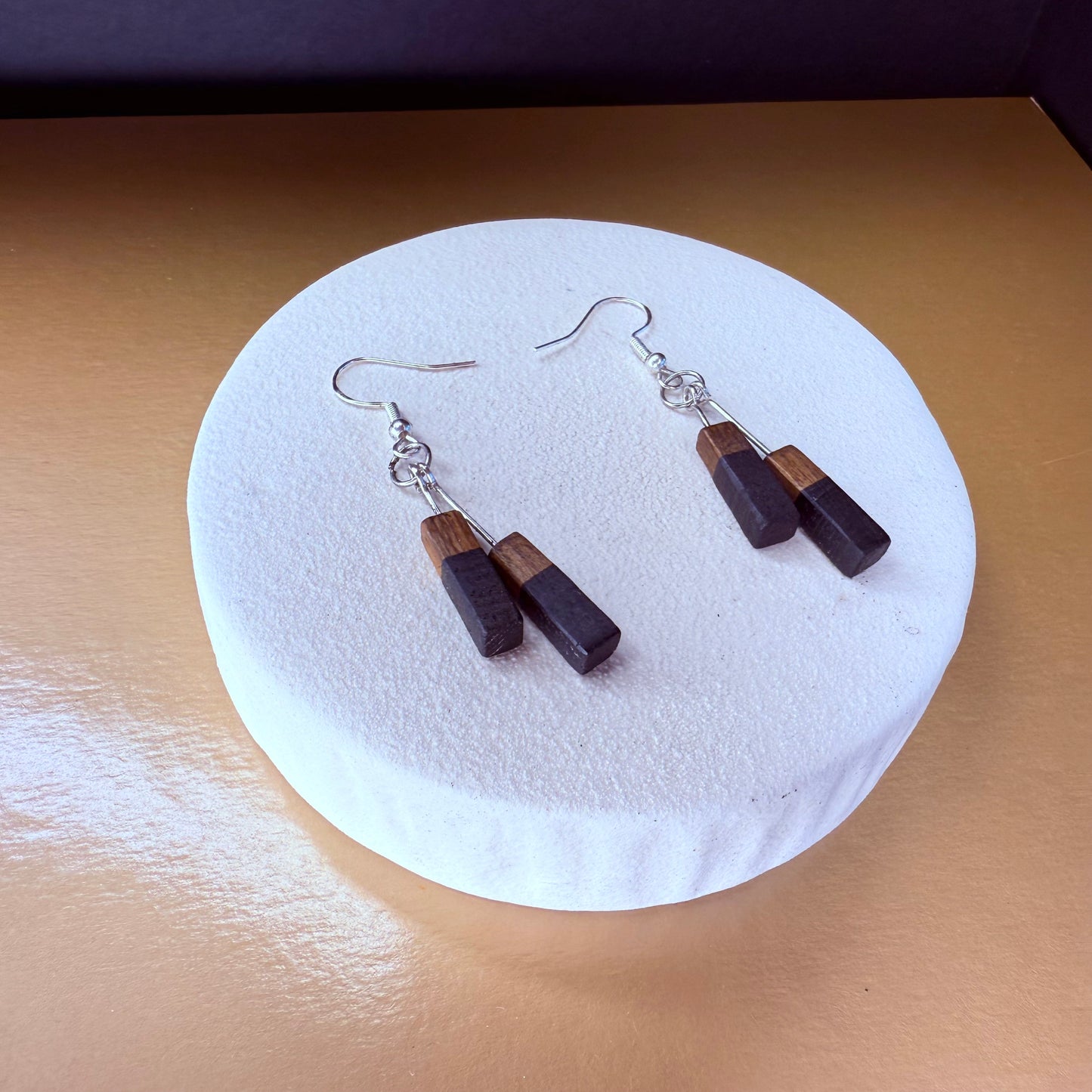 Handmade Wooden Dangle Earrings – Two-Tone Wood Drop Earrings – Minimalist Natural Wood Jewellery – Lightweight Boho Earrings for Women