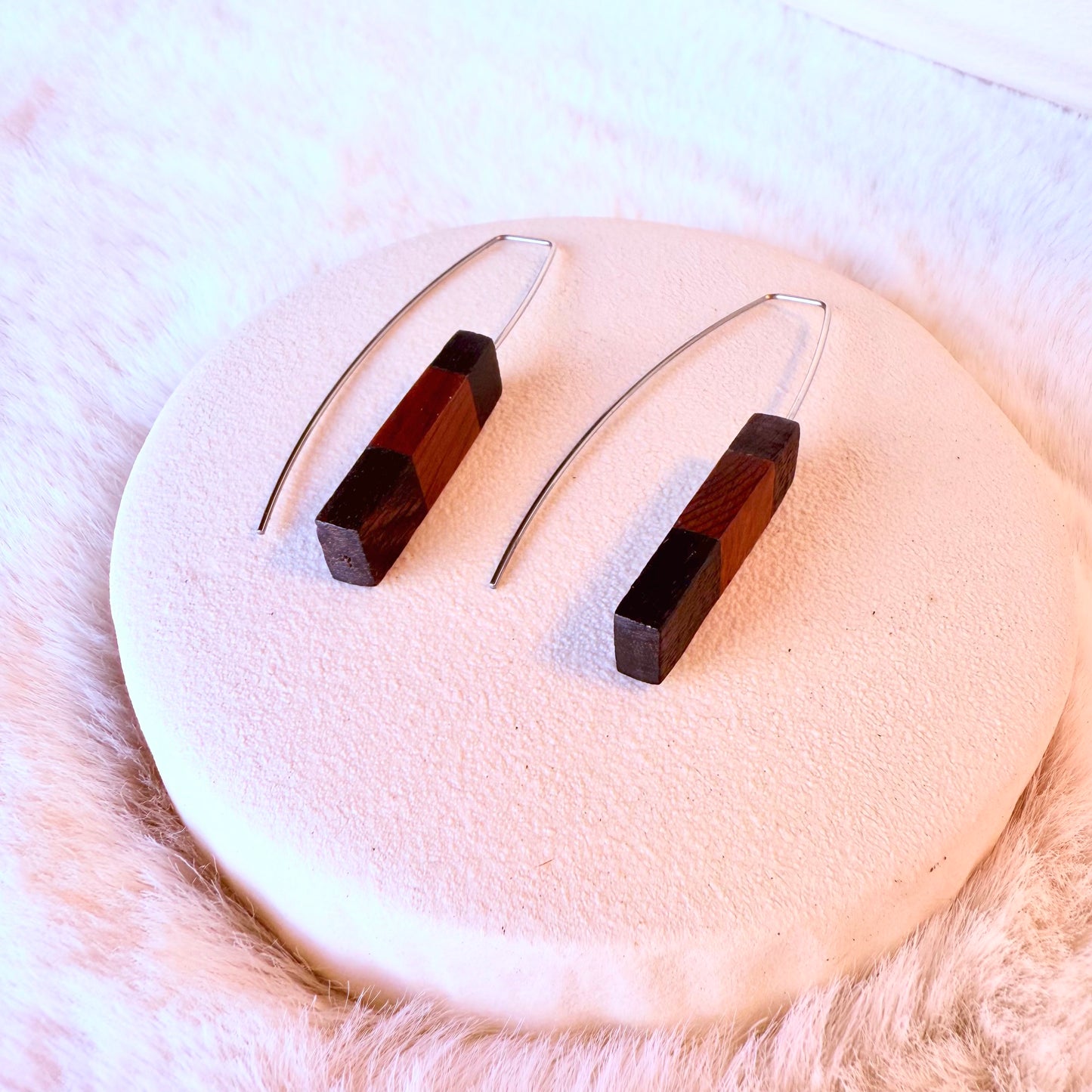 Unique rectangular bog wood earrings