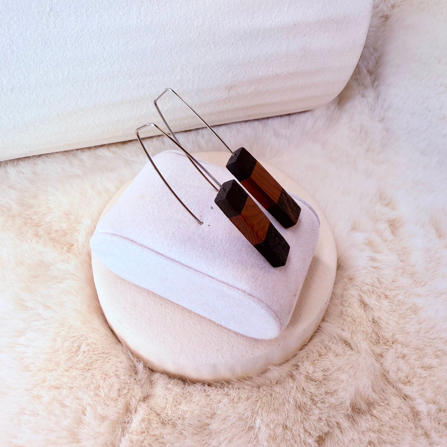 Ancient bog wood earrings, stainless steel hypoallergenic hooks