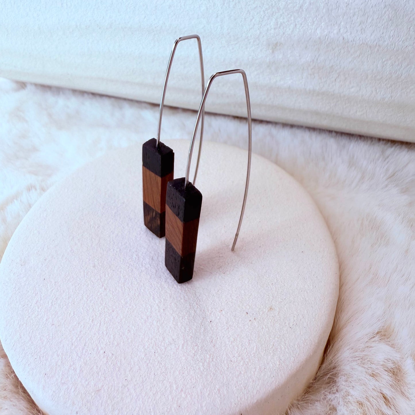 Unique rectangular bog wood earrings, lightweight and durable