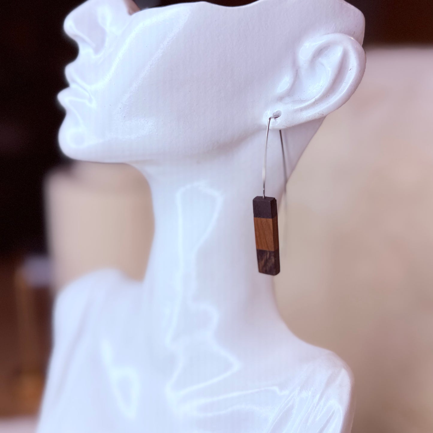 Handcrafted natural bog wood earrings, lightweight