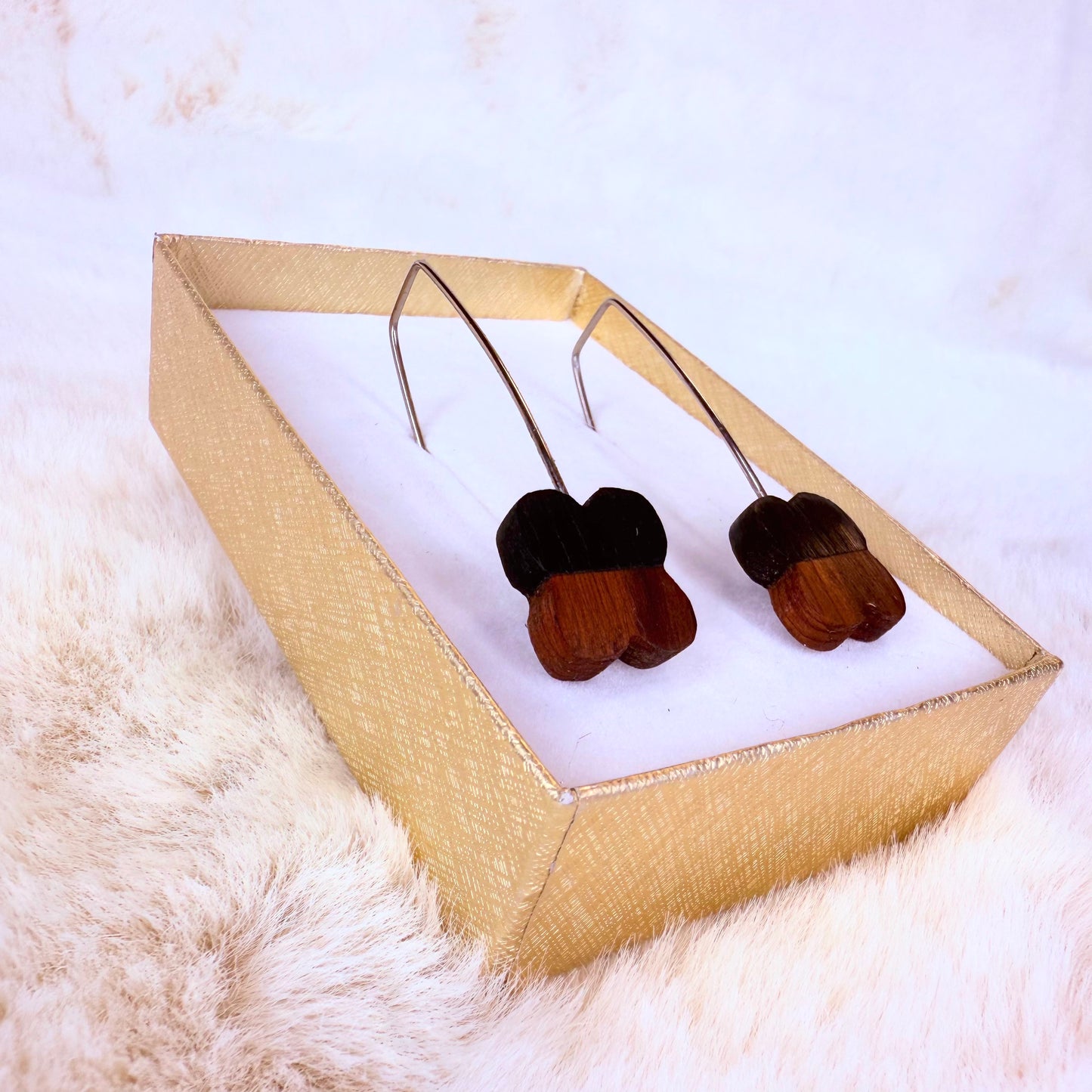 Handcrafted earrings made from genuine bog wood and stainless steel.