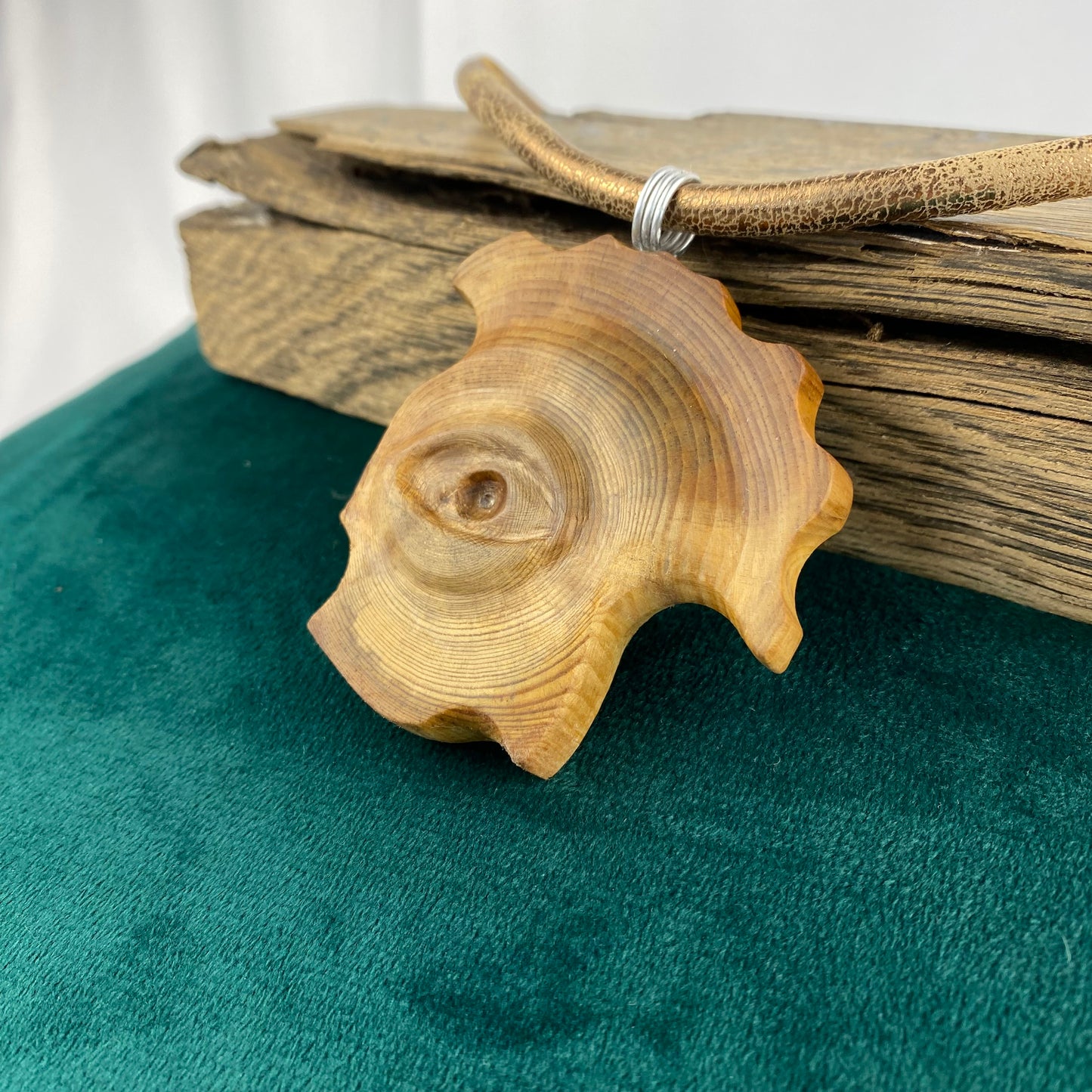 Irish Bog Pine Carved Eye Necklace Gift - Handmade