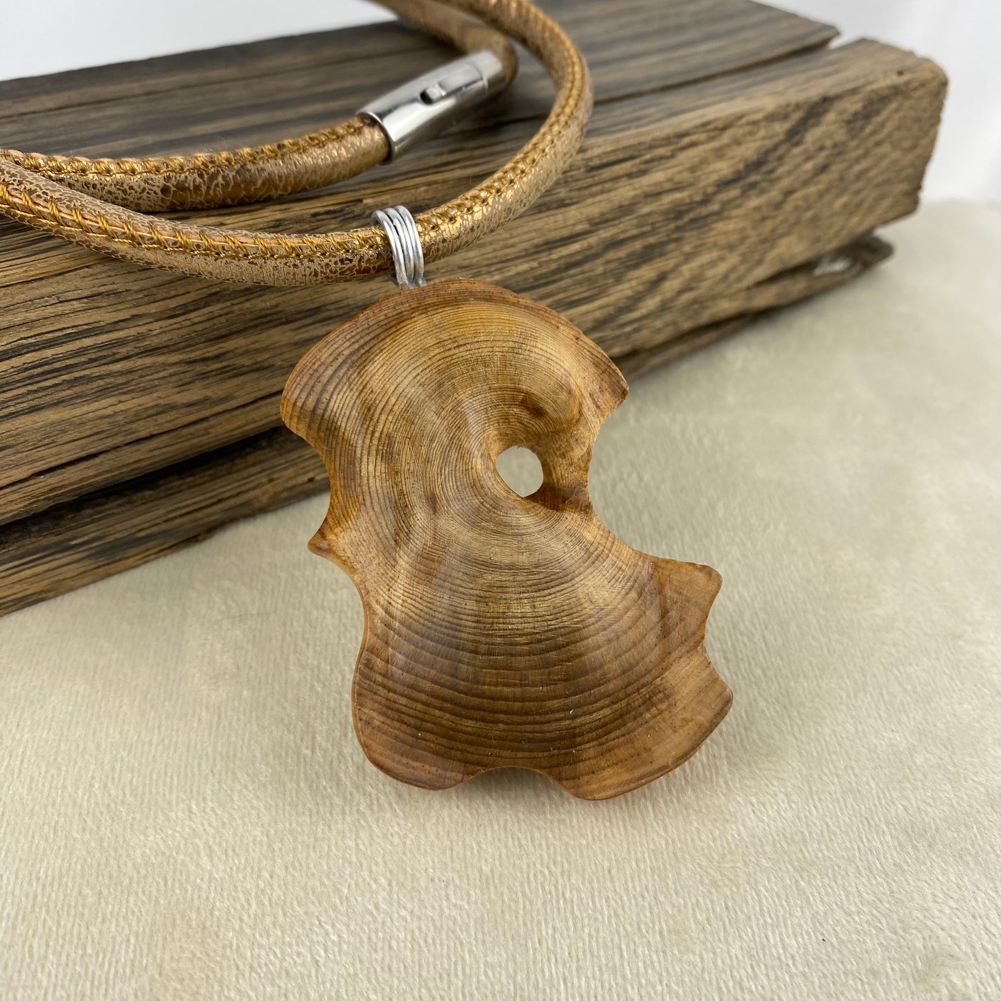 Irish Bog Pine Carved Necklace Gift - Handmade