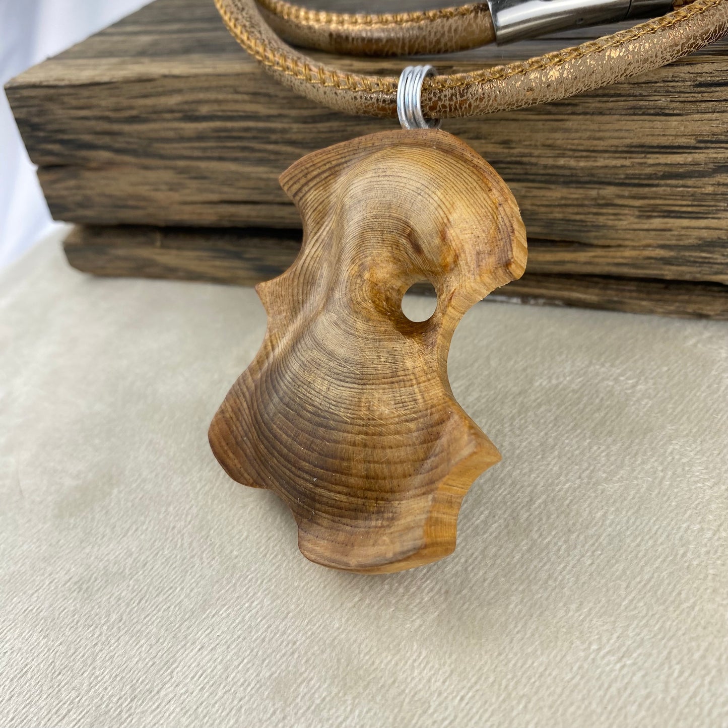 Irish Bog Pine Carved Necklace Gift - Handmade