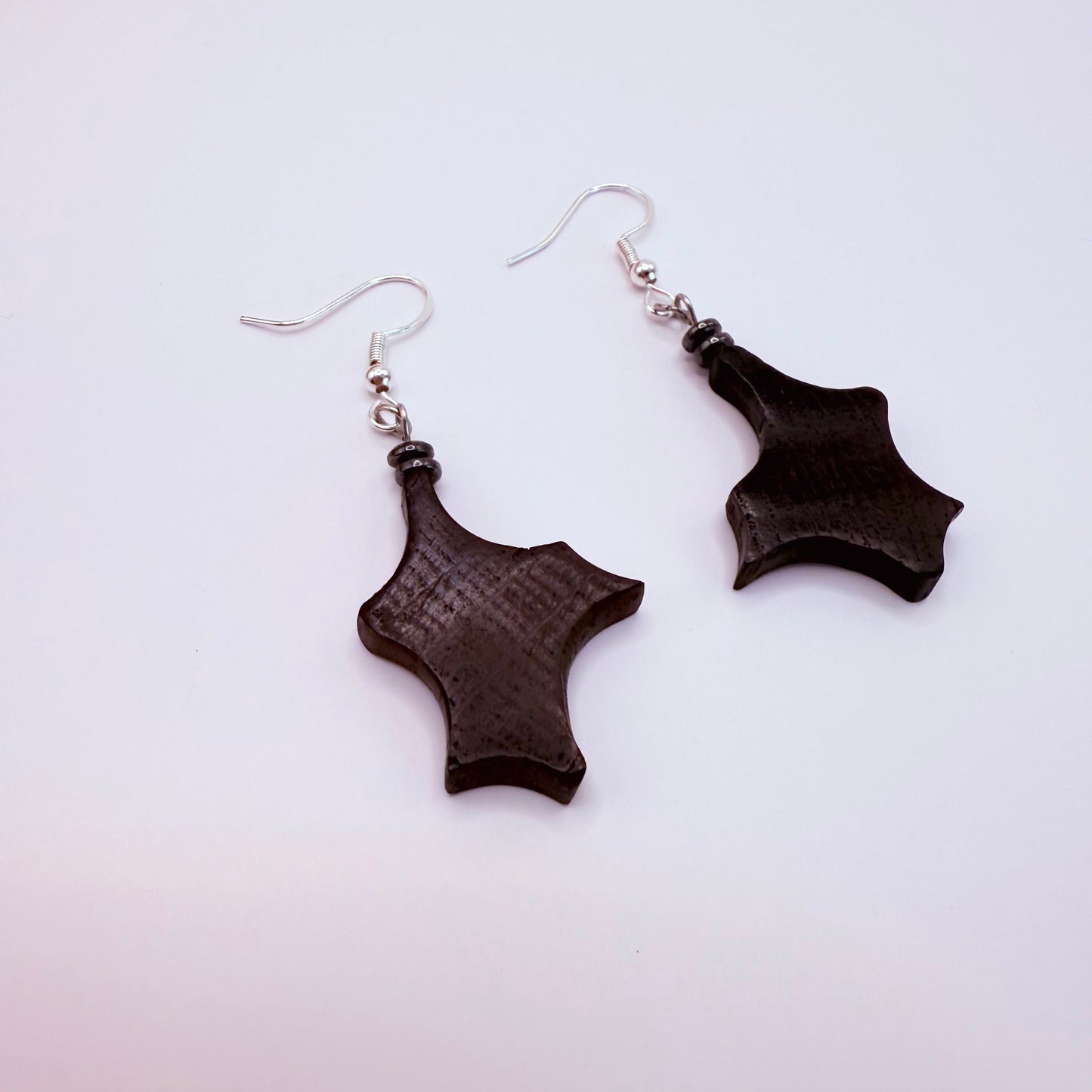 Bog Oak Dangling Earrings | Handmade Stainless Steel Hook | Ancient Wood Jewellery | Dark Organic Earrings | Lightweight Gift for Her