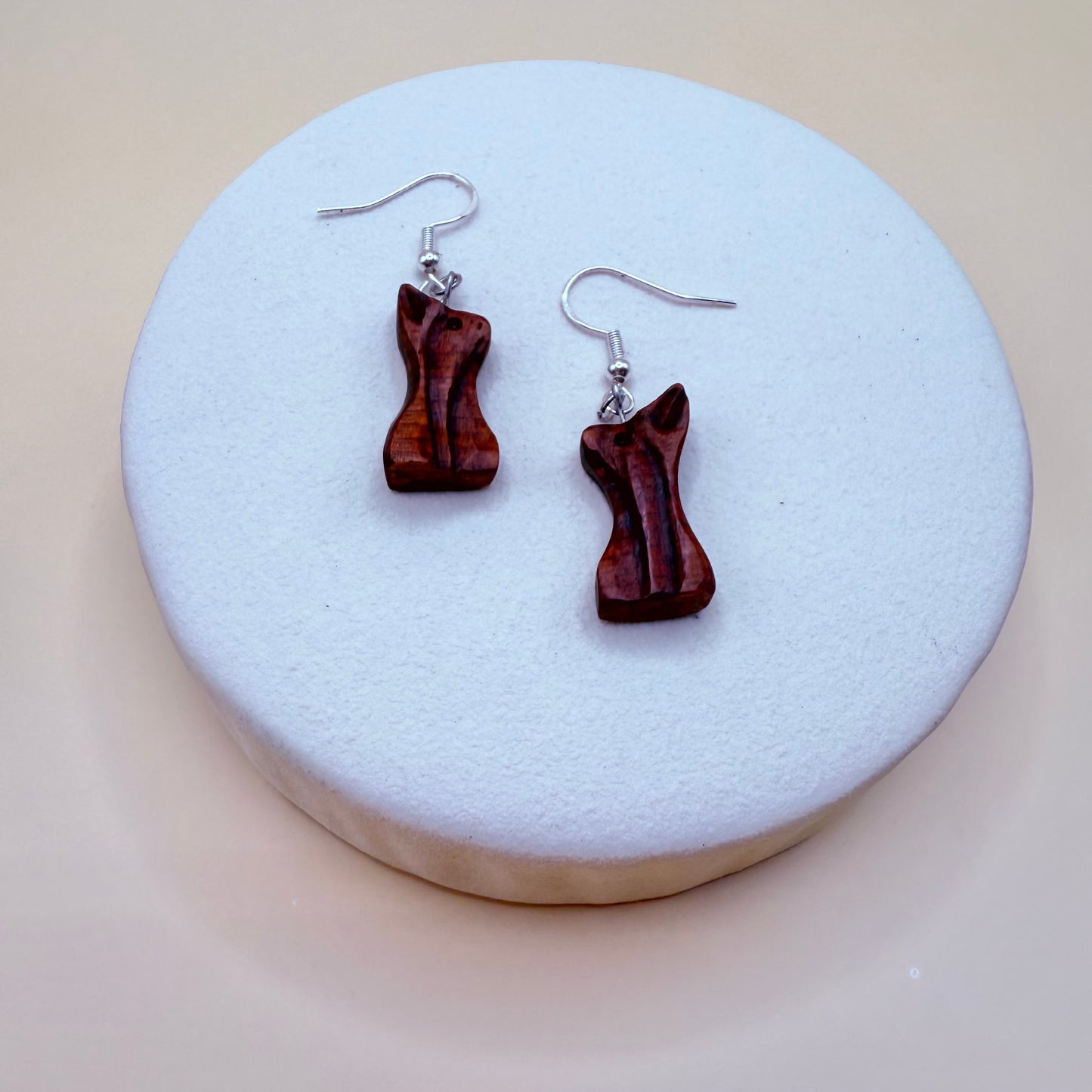 Cat-shaped wooden earrings