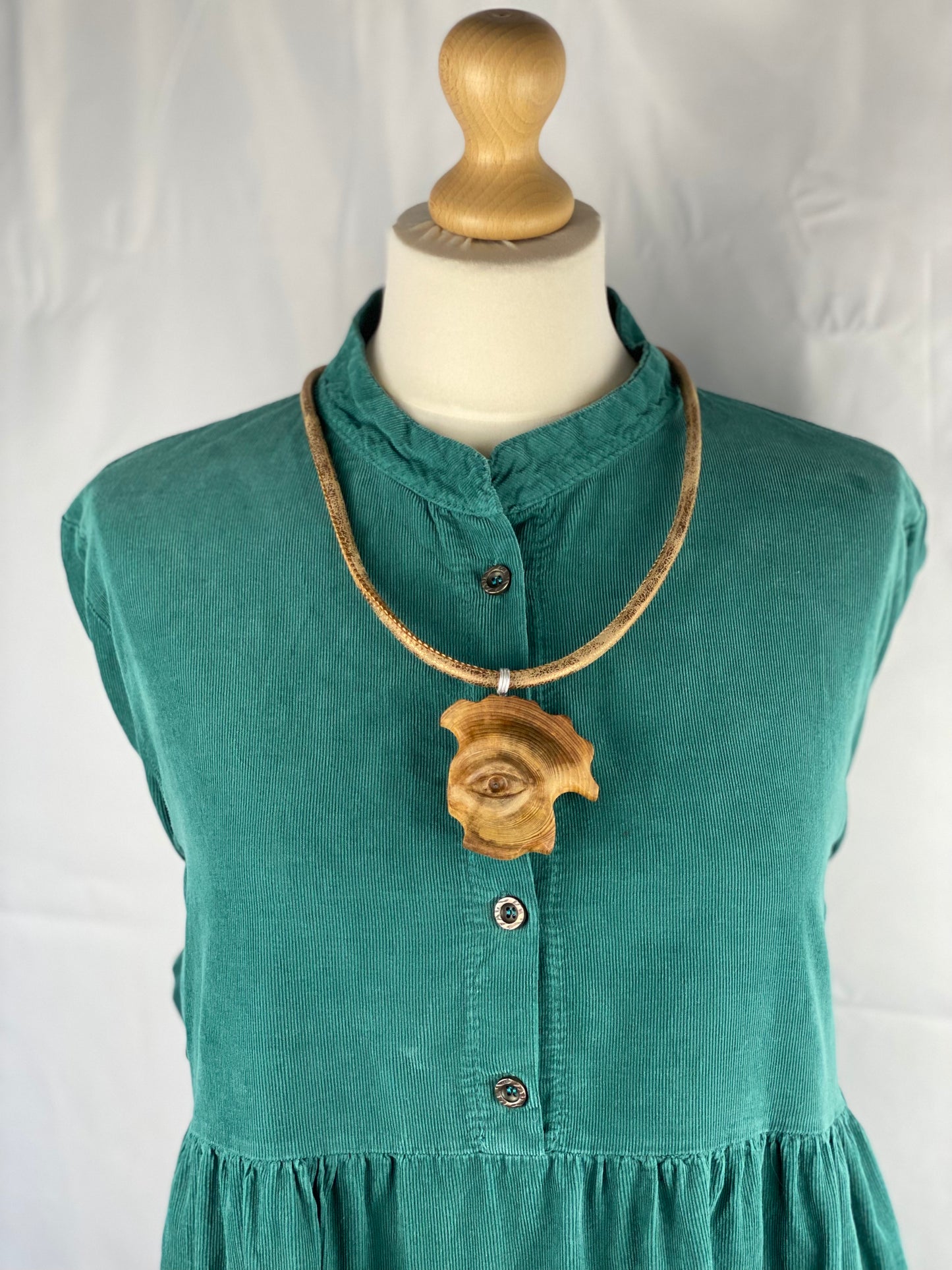 Irish Bog Pine Carved Eye Necklace Gift - Handmade