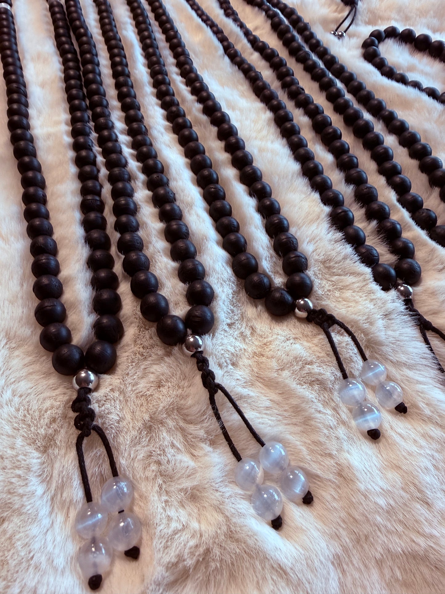 Bog Oak & Selenite Mala Set (5 Necklaces + 5 Wrist Malas)