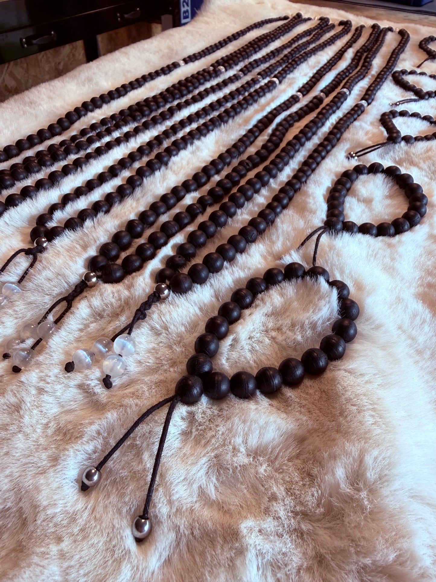 Bog Oak & Selenite Mala Set (5 Necklaces + 5 Wrist Malas)