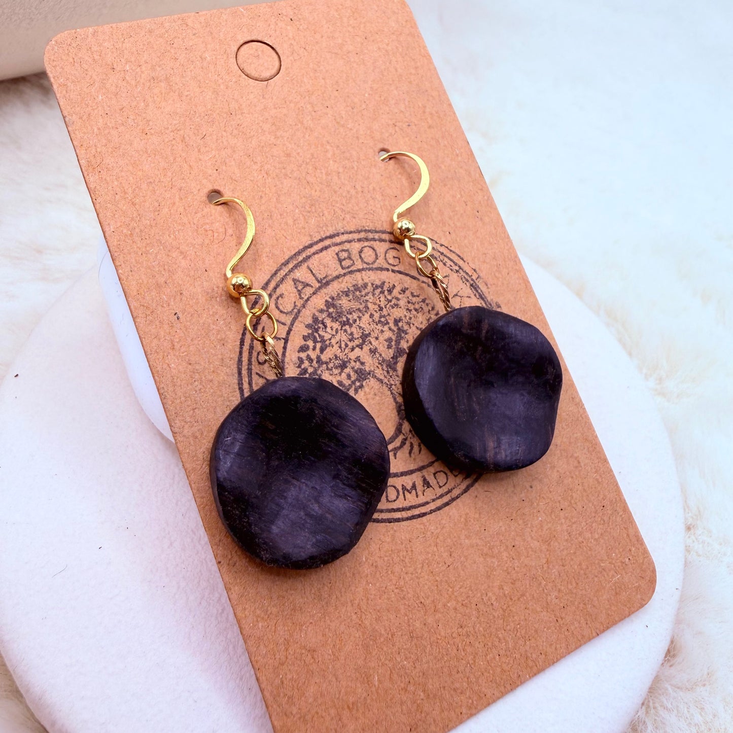 bog oak gold plated earrings