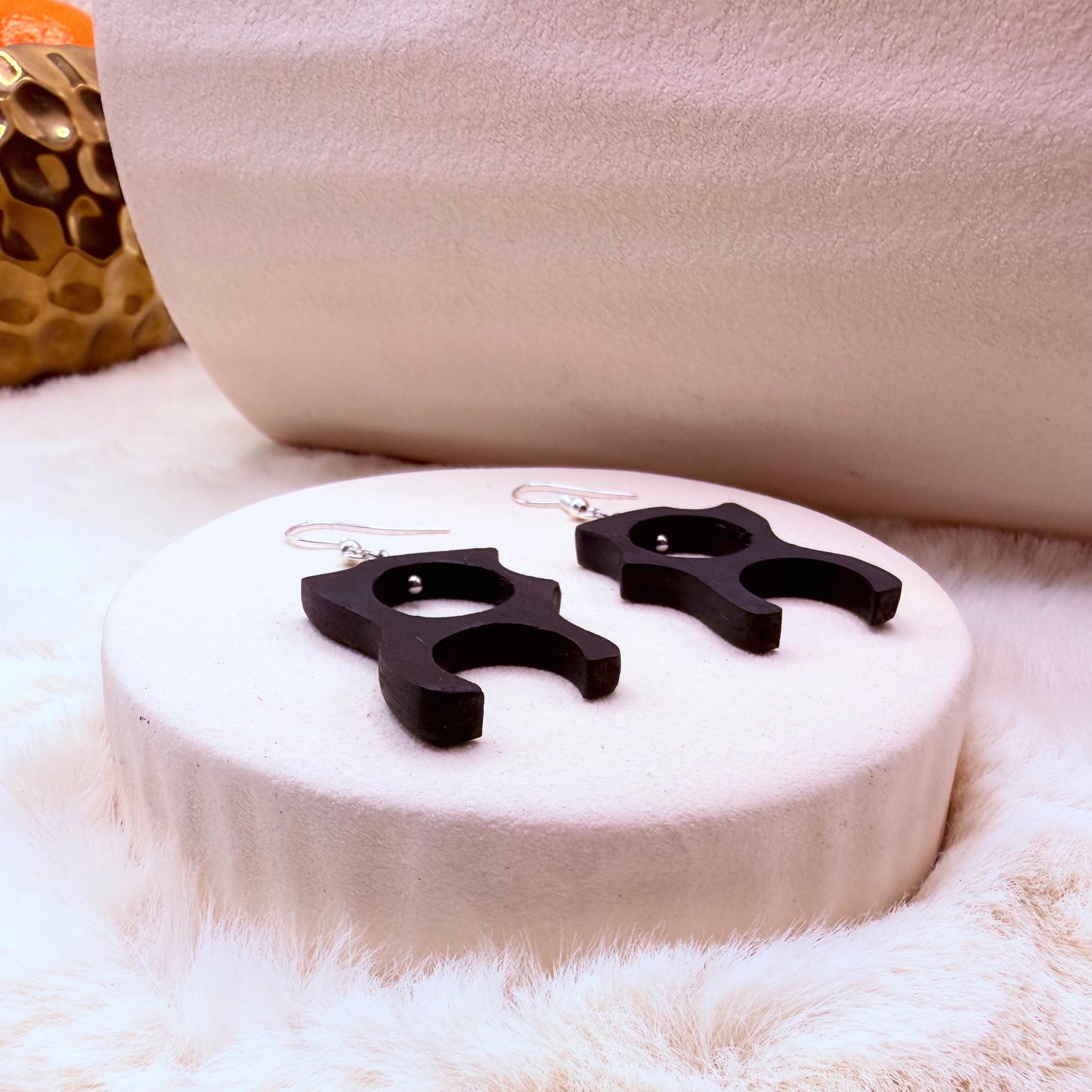 black wooden handmade earrings