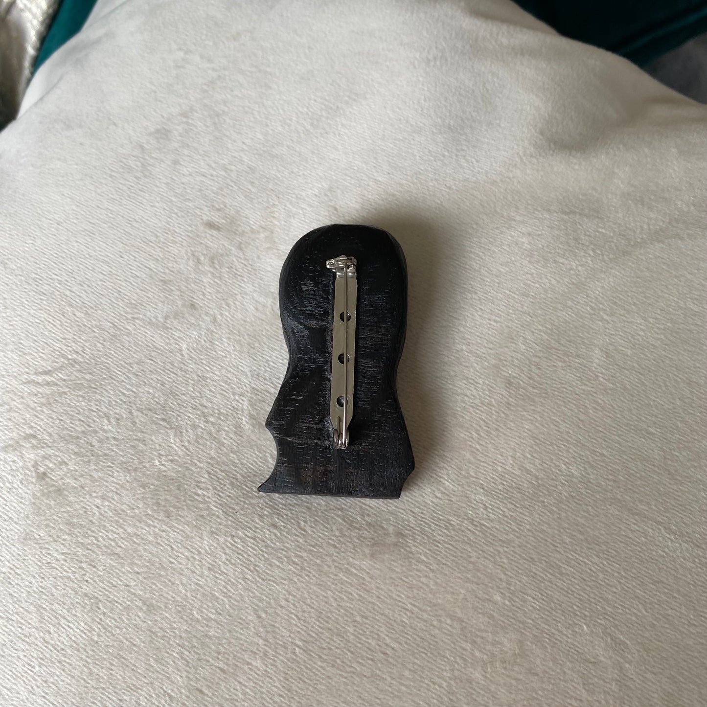 Handmade Irish Bog Oak Carved Female Face Brooch