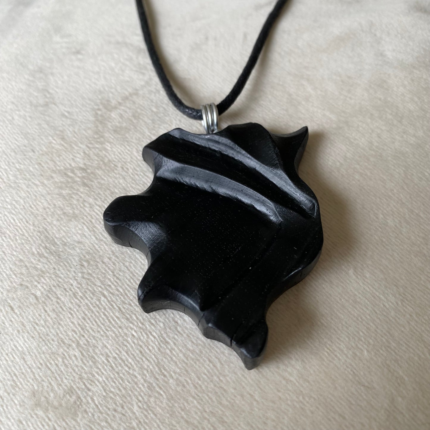 Irish Bog Oak Geometric Pattern Carved Necklace Gift - Handmade