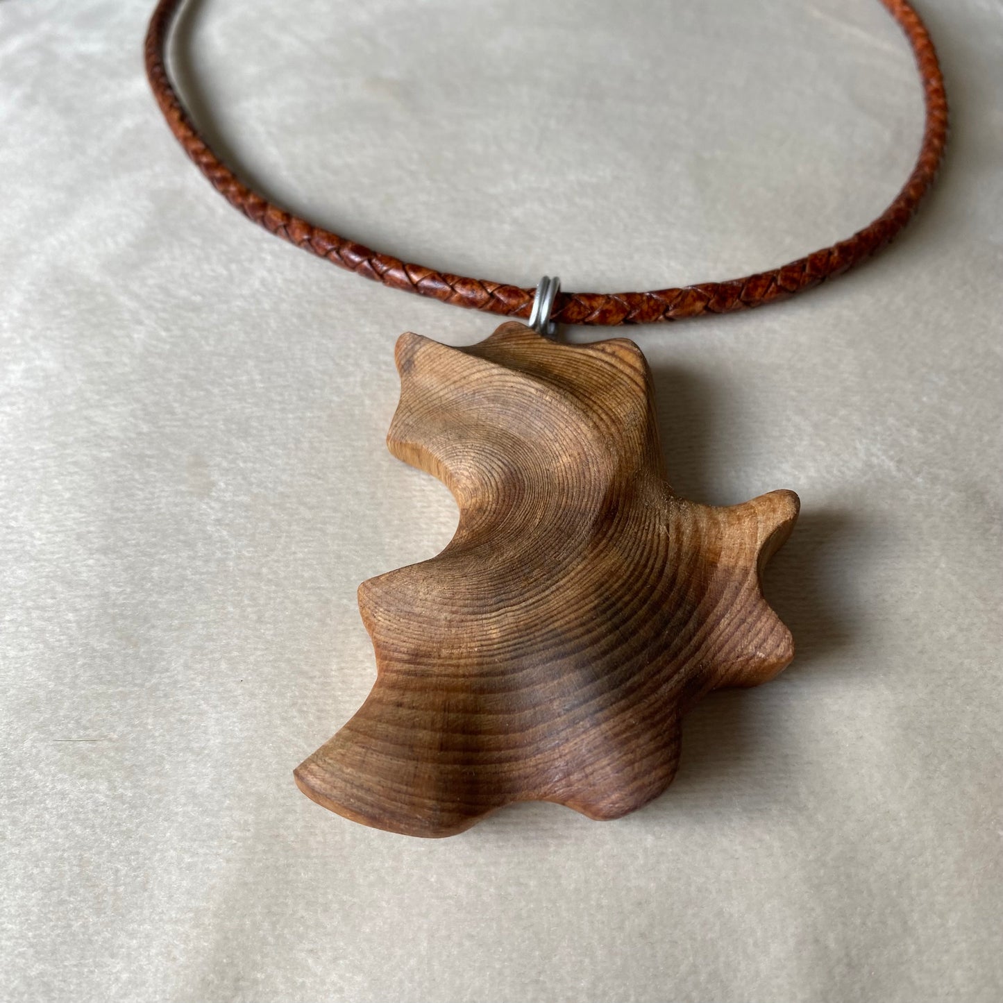 Handmade Irish Bog Pine Carved Necklace Gift on Leather Cord