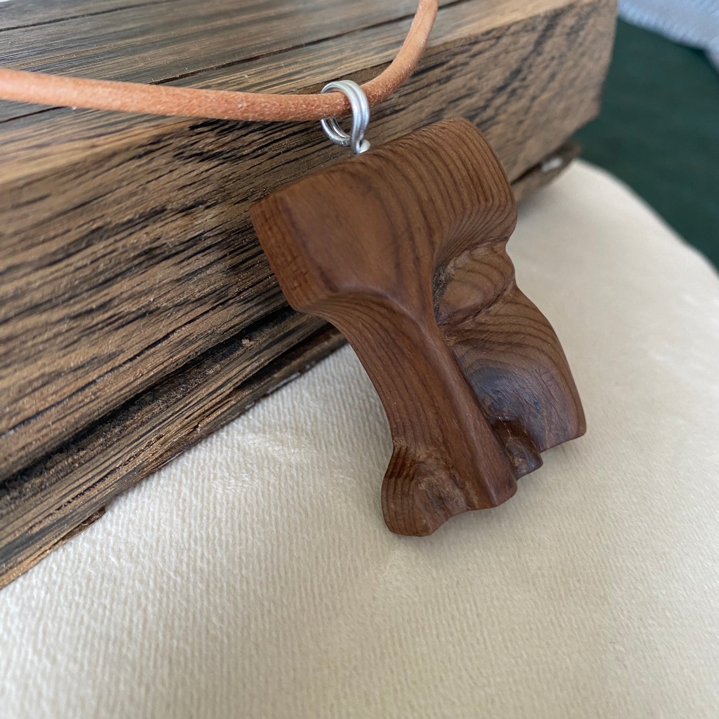 Irish Bog Yew Carved Face Necklace Gift - Handmade