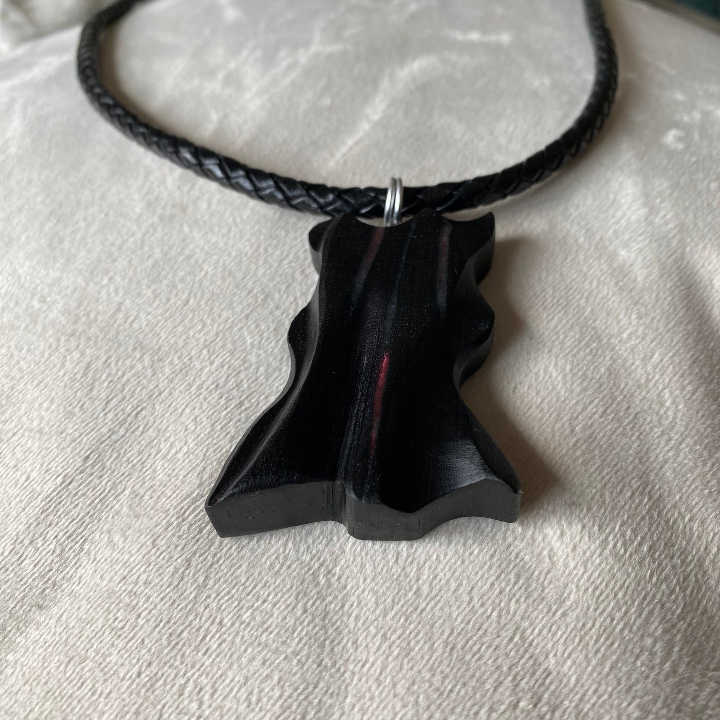 Irish Bog Oak Carved Irregular Necklace with Resin - Handmade