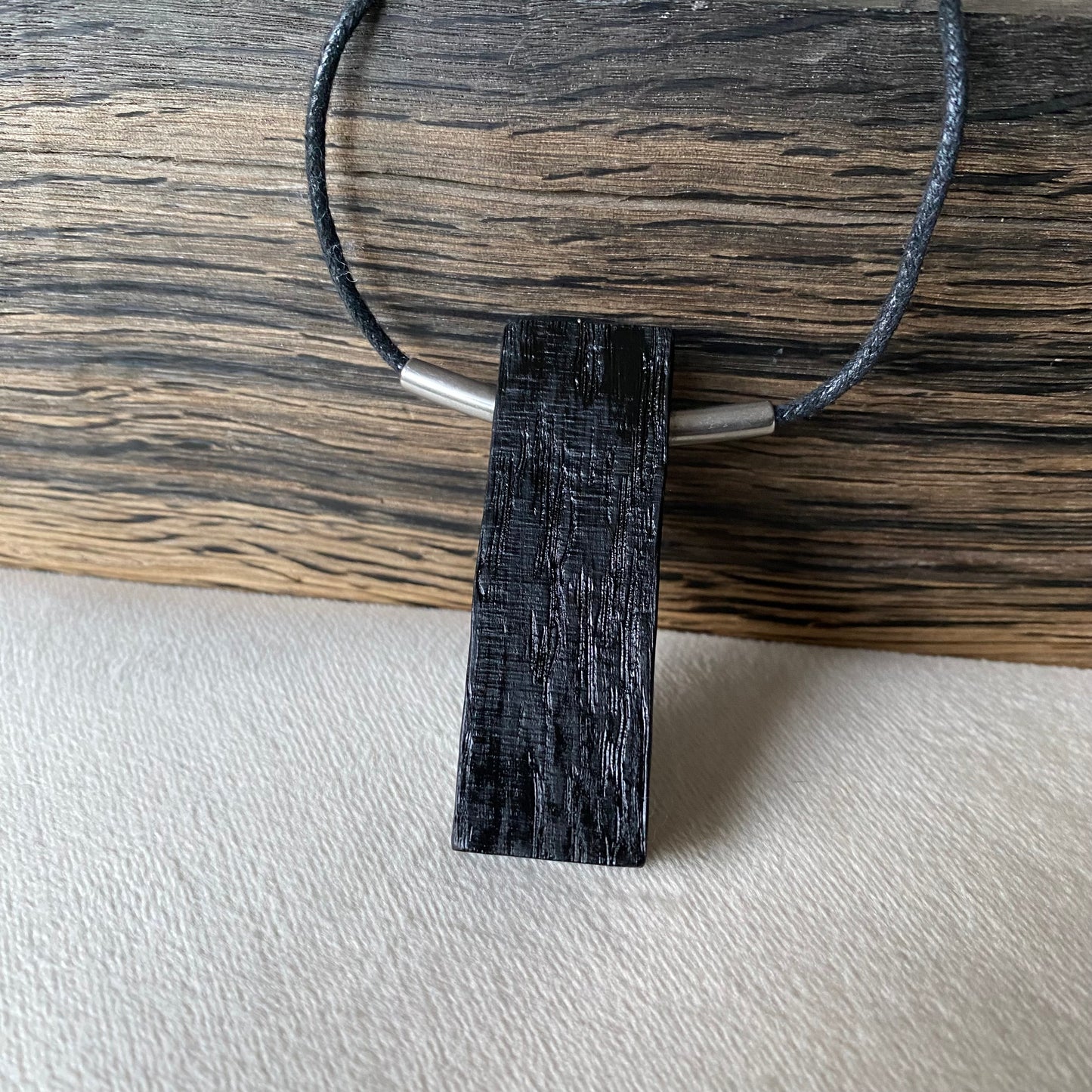 Handcrafted Necklace made from Irish Bog Oak with Stainless Steel Beads