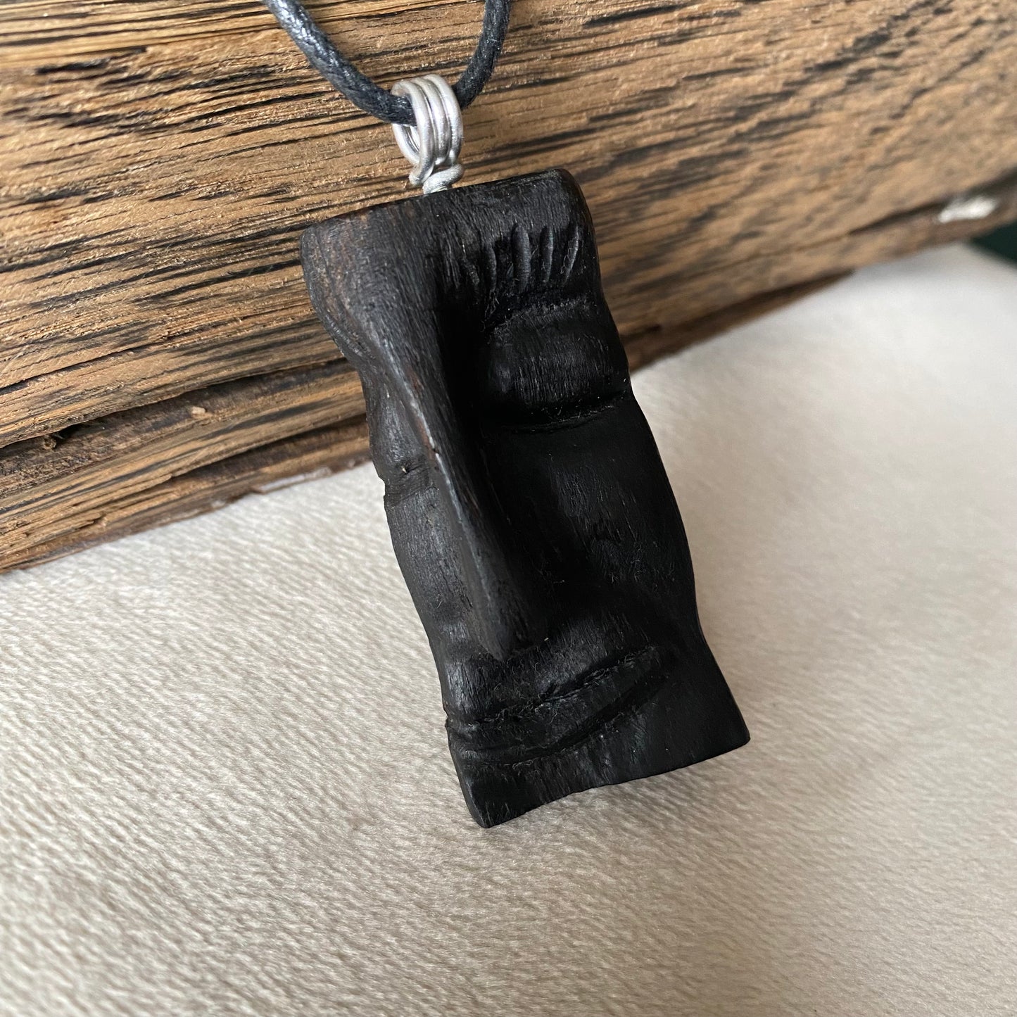 Carved Face Necklace from Bog Oak