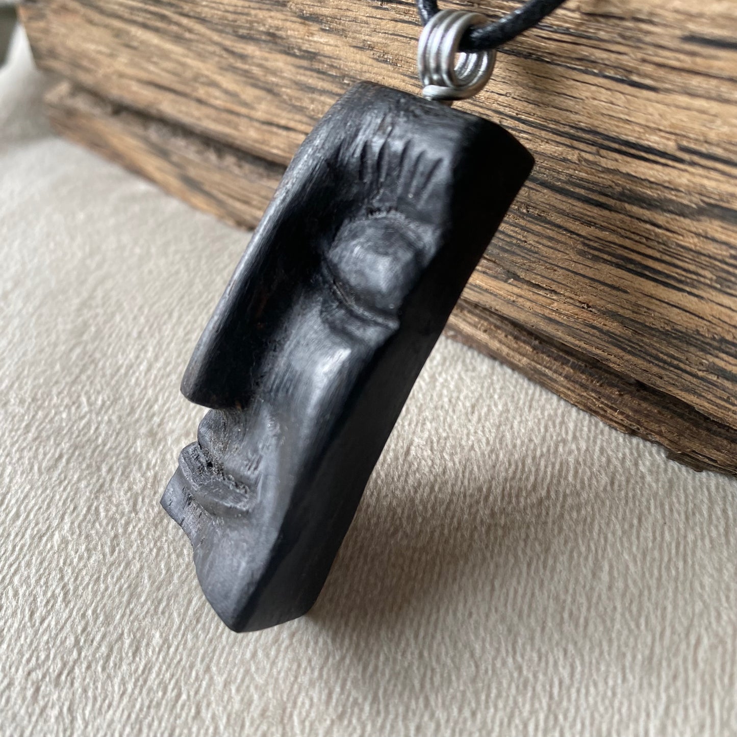 Carved Face Necklace from Bog Oak