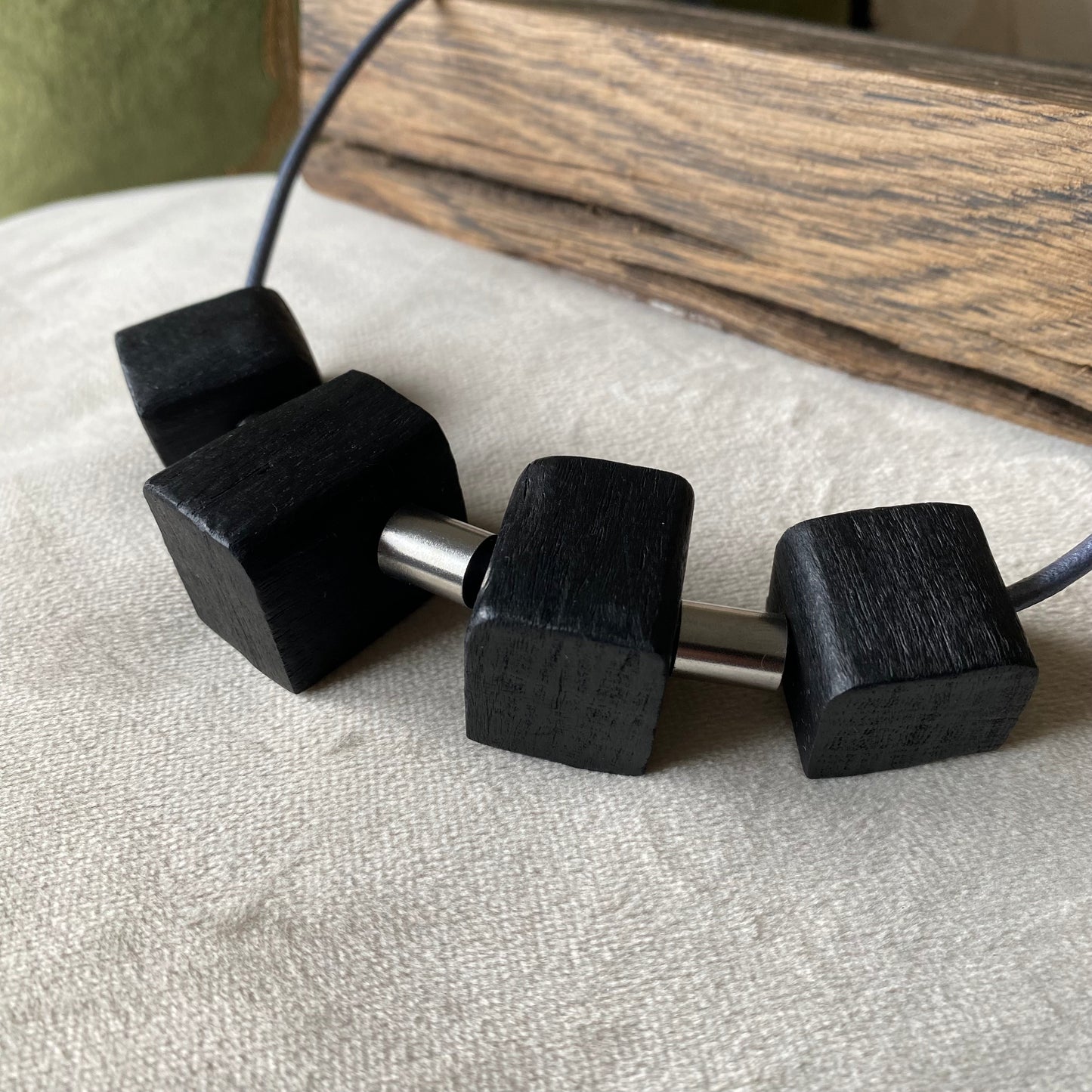 bog oak necklace with stainless steel tubes