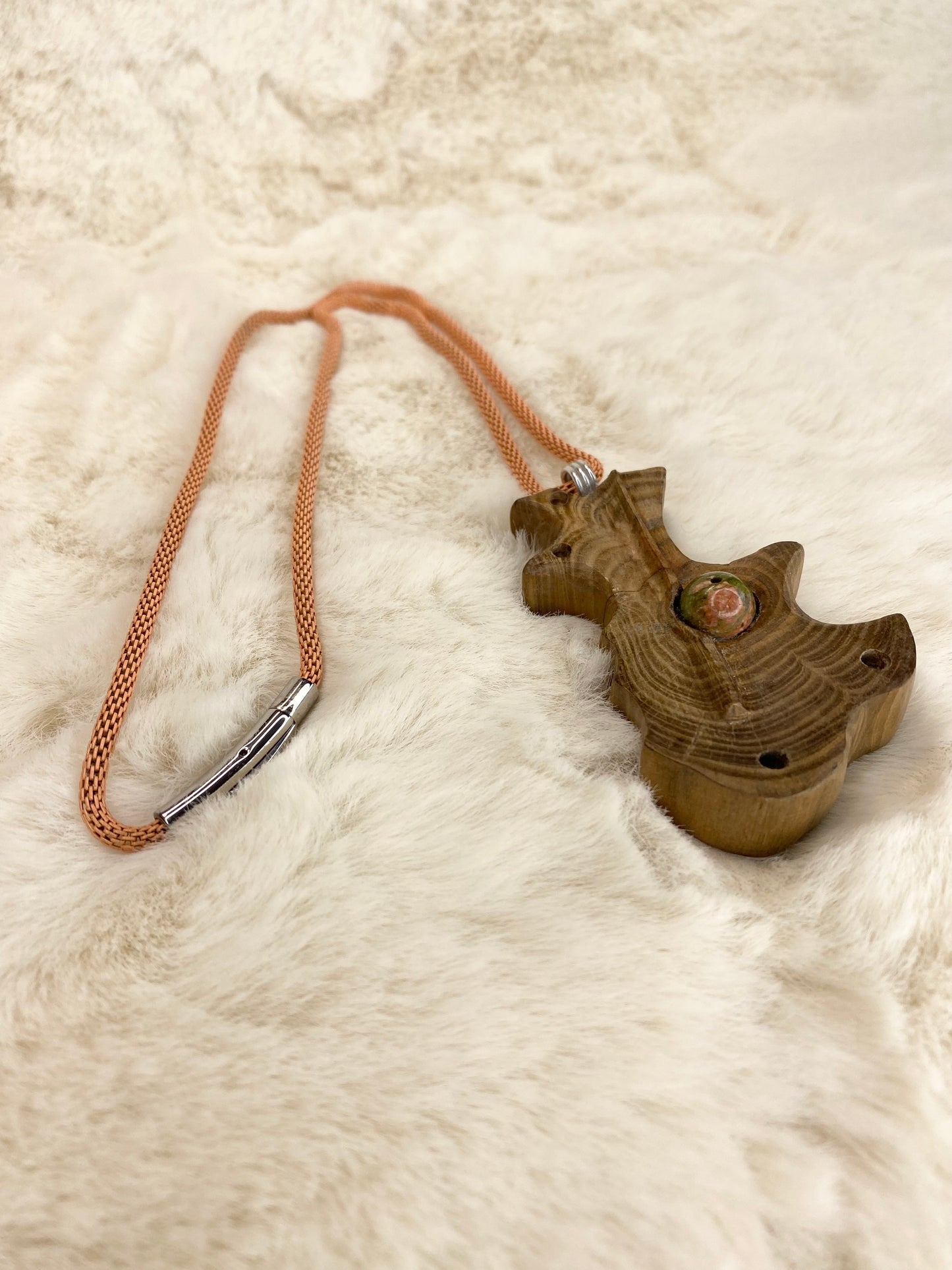 wooden necklace with stone