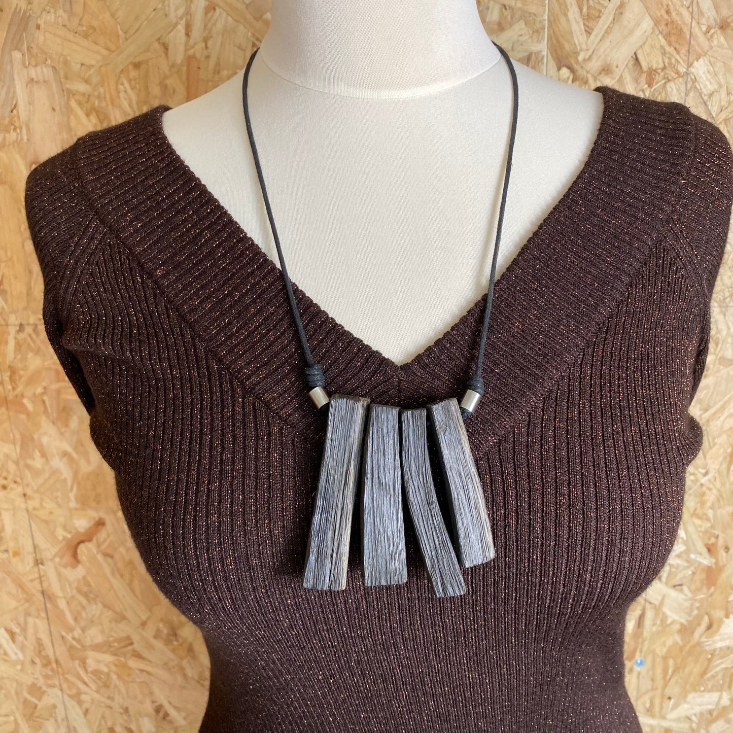 bog oak raw necklace