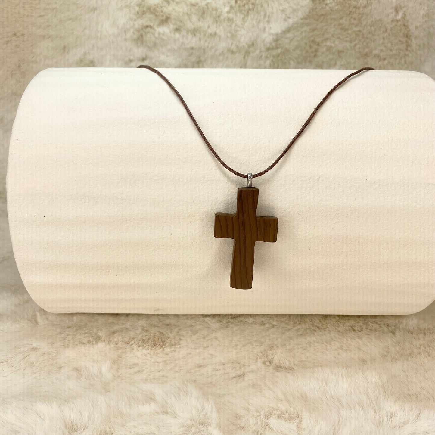 Irish Bog Yew Cross Pendant Necklace - Handmade