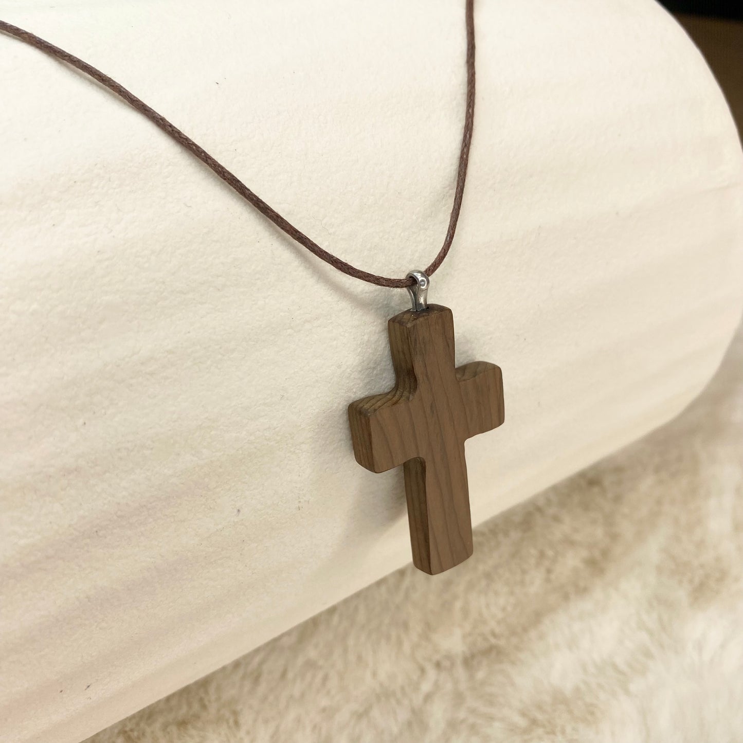 Irish Bog Yew Cross Pendant Necklace - Handmade