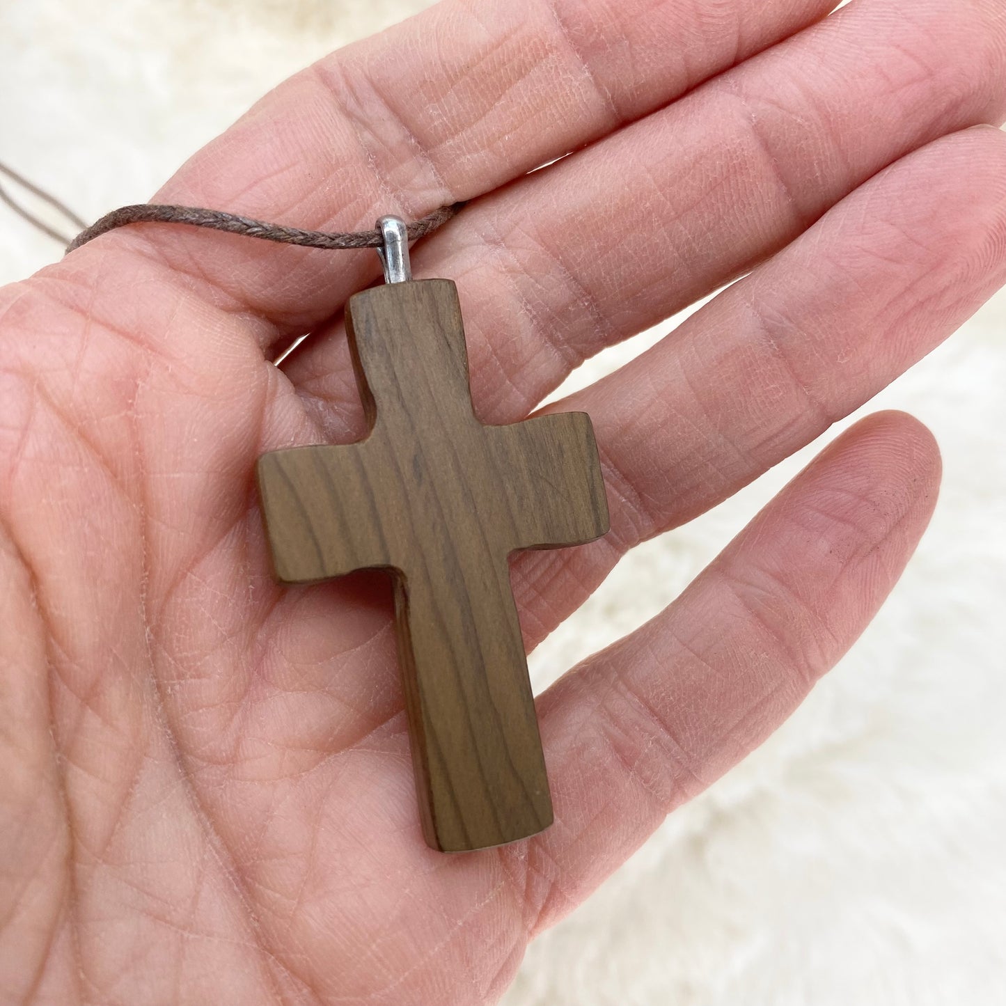 Irish Bog Yew Cross Pendant Necklace - Handmade