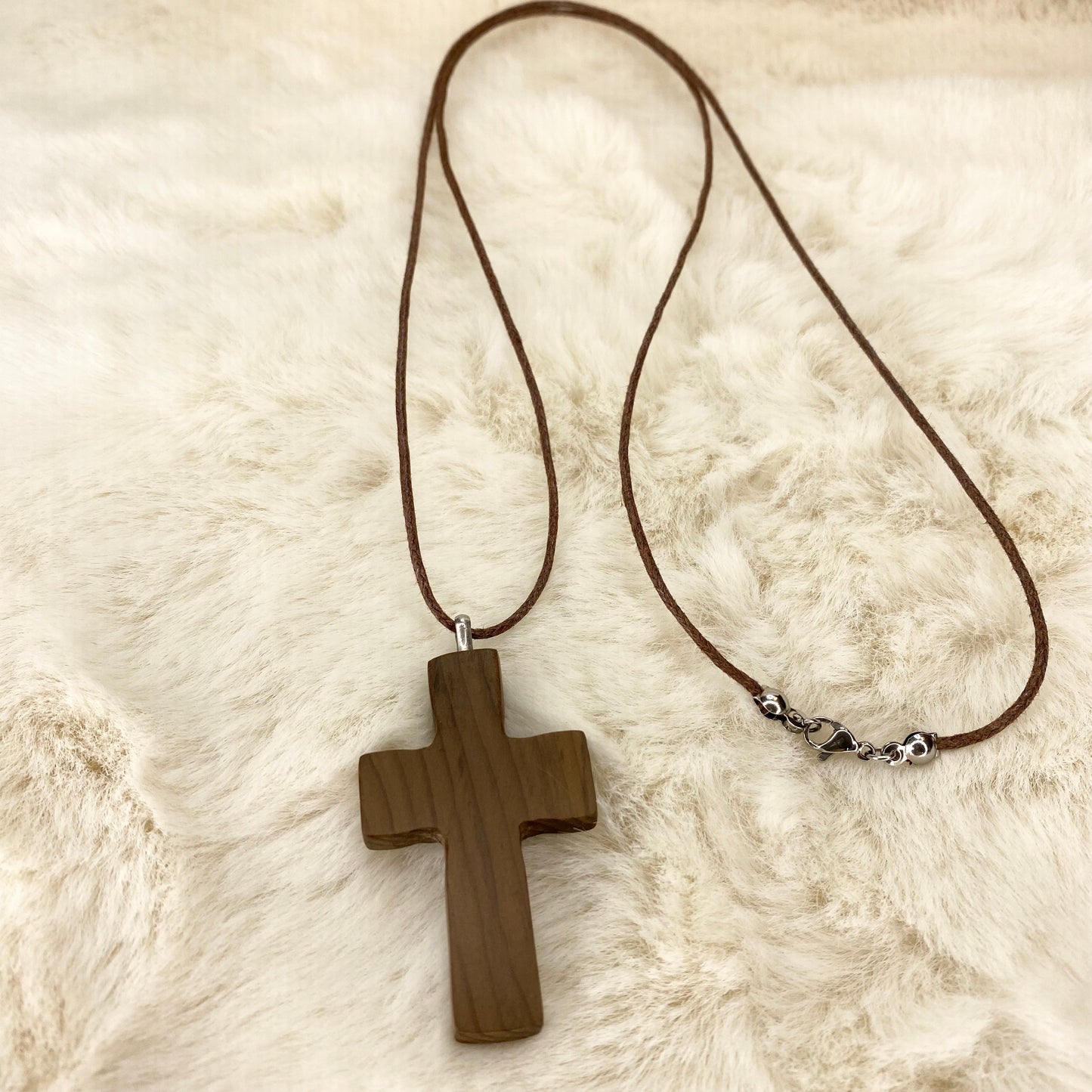 Irish Bog Yew Cross Pendant Necklace - Handmade
