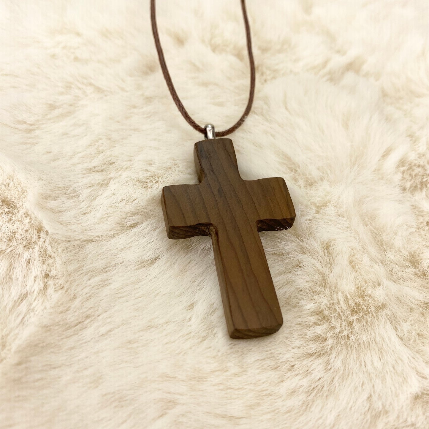 Irish Bog Yew Cross Pendant Necklace - Handmade