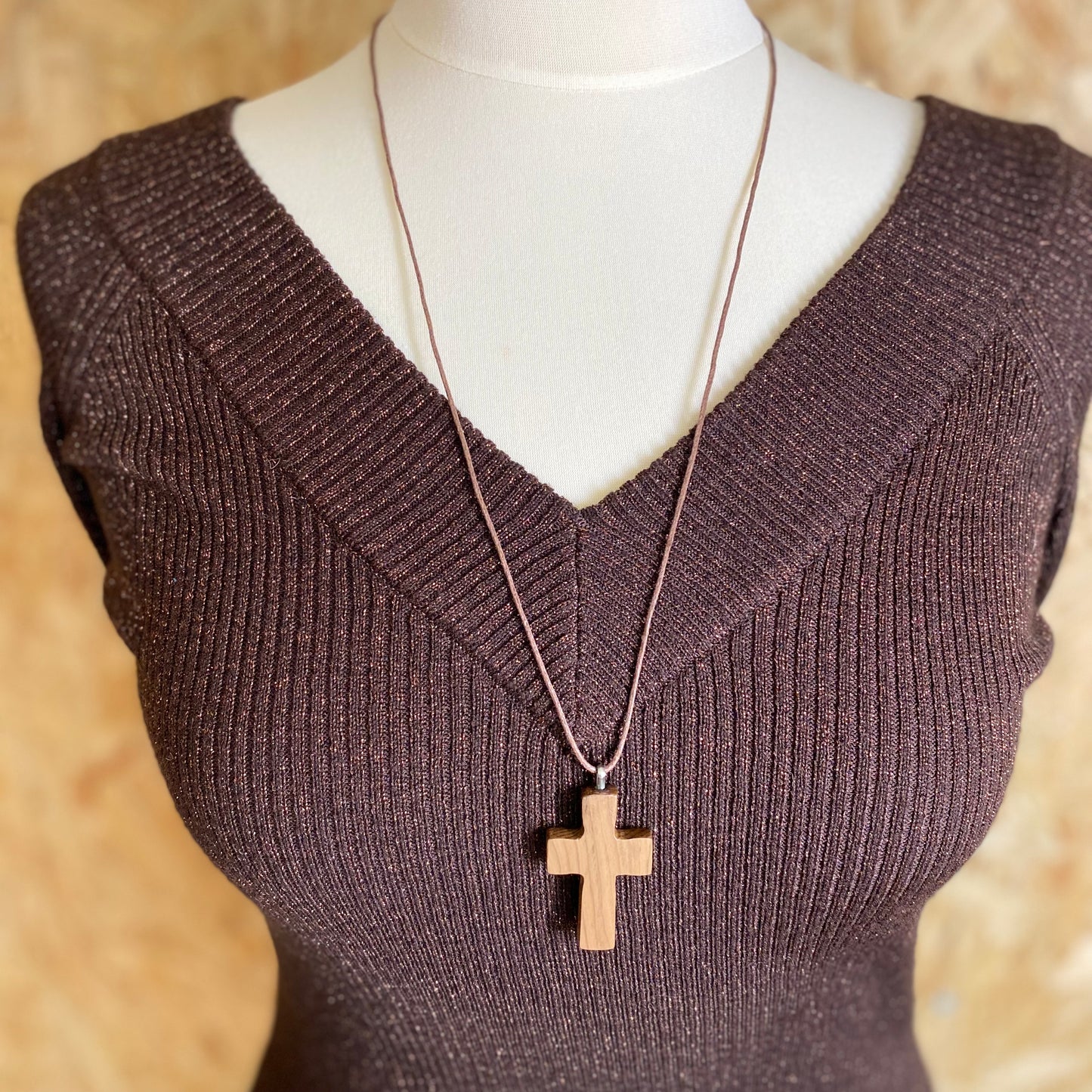 Irish Bog Yew Cross Pendant Necklace - Handmade