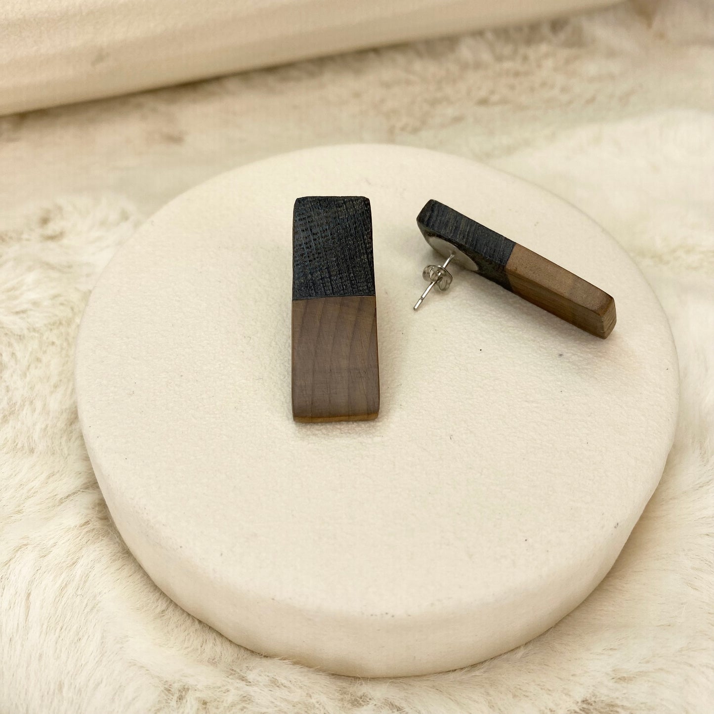 bog oak and yew handmade earrings