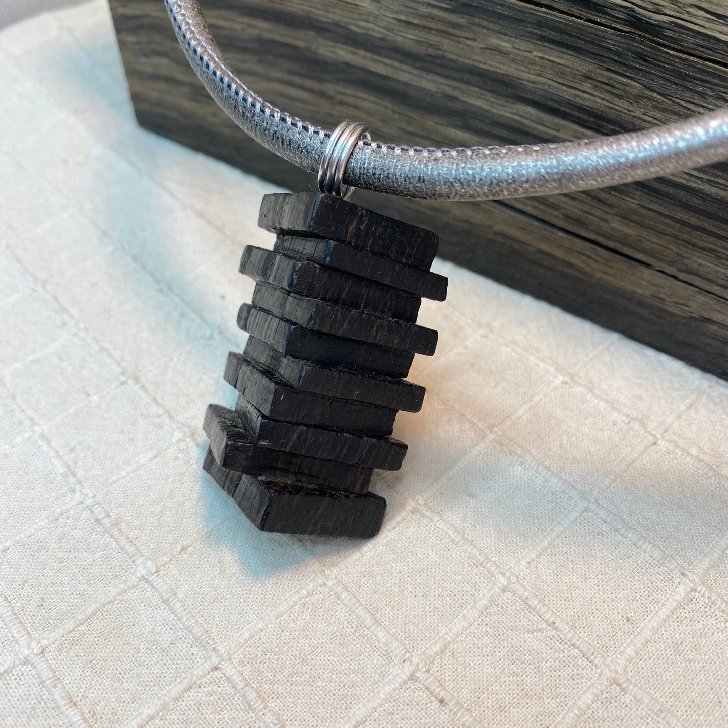 Irish Bog Oak Stacked Tower Necklace Gift - Handmade