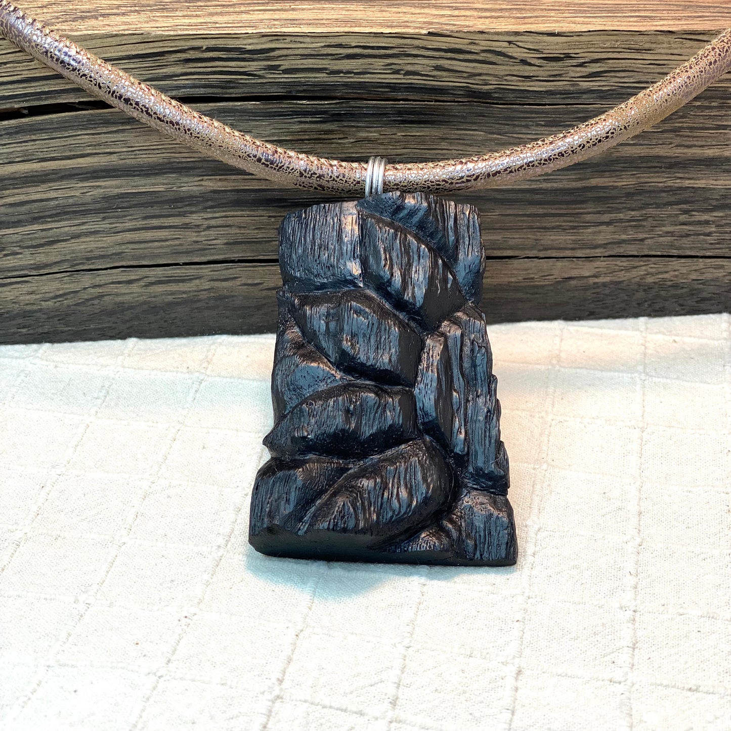 Irish Bog Oak Sunflower Carved Necklace Gift - Handmade