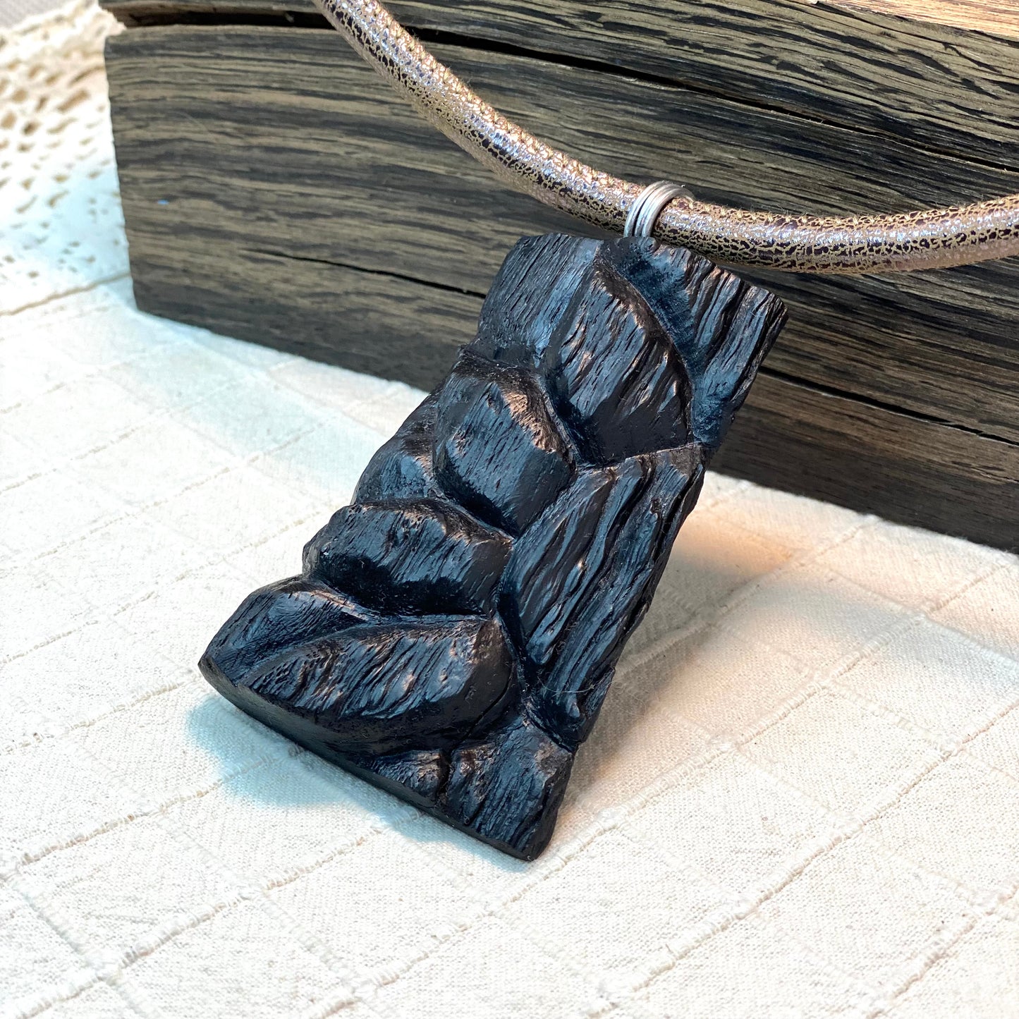 Irish Bog Oak Sunflower Carved Necklace Gift - Handmade