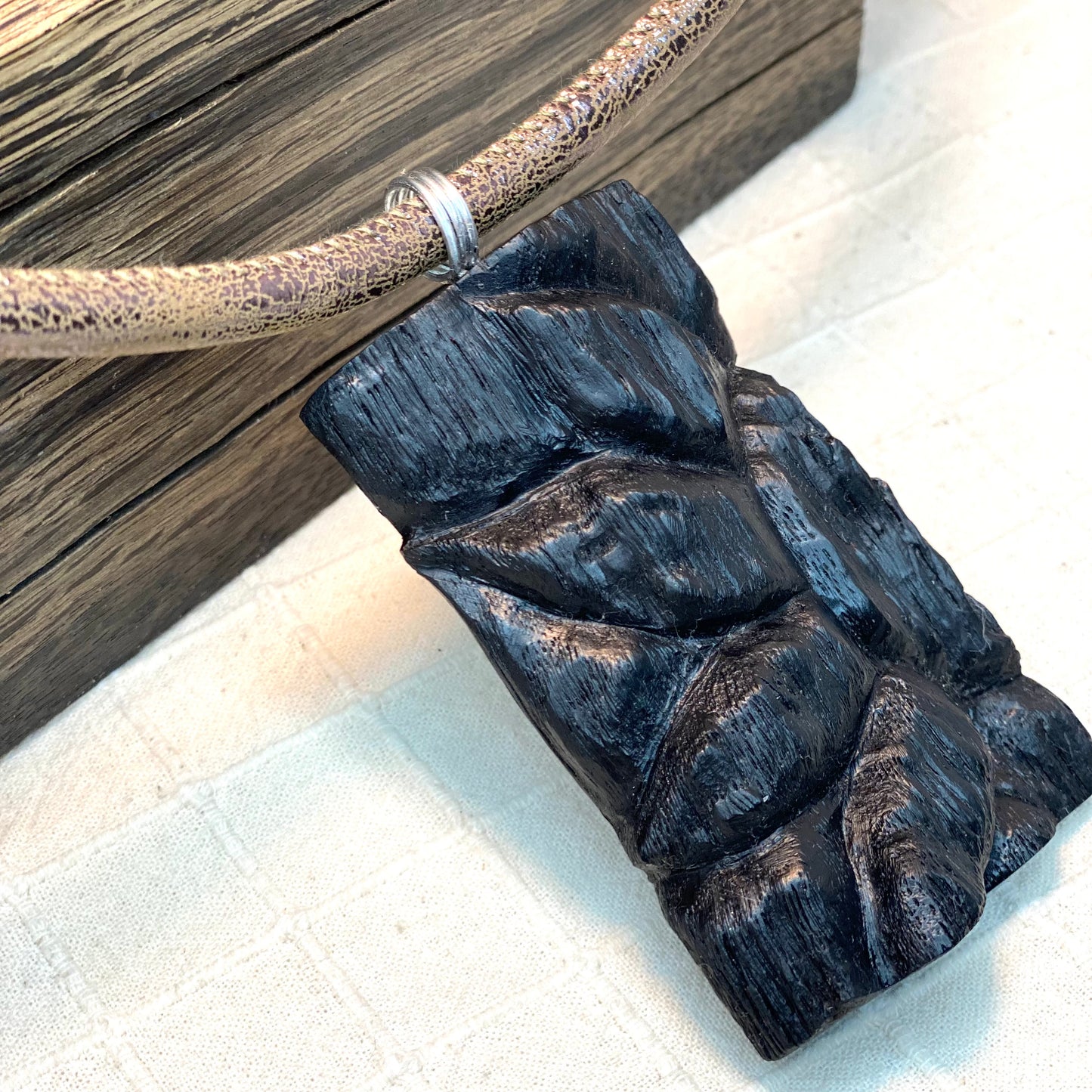Irish Bog Oak Sunflower Carved Necklace Gift - Handmade