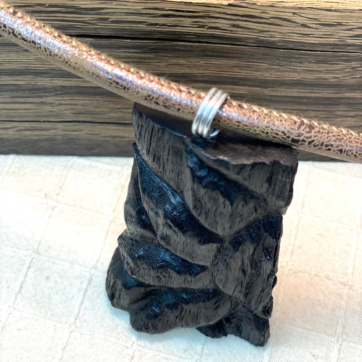 Irish Bog Oak Sunflower Carved Necklace Gift - Handmade