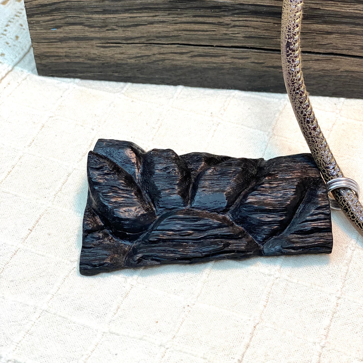 Irish Bog Oak Sunflower Carved Necklace Gift - Handmade